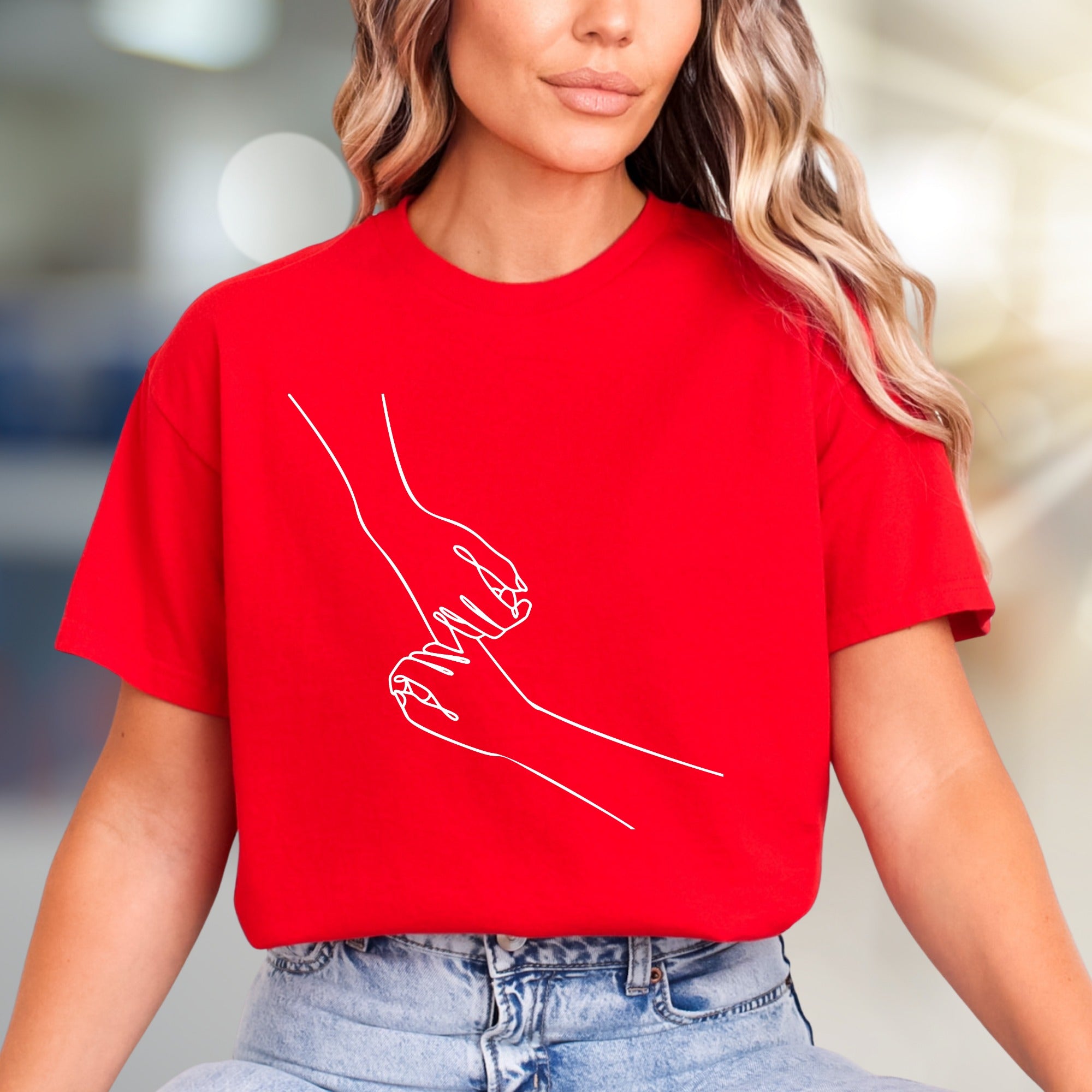 Holding Hands Line Art Graphic Tee, A Nurturing Pick for Relationship Enthusiasts