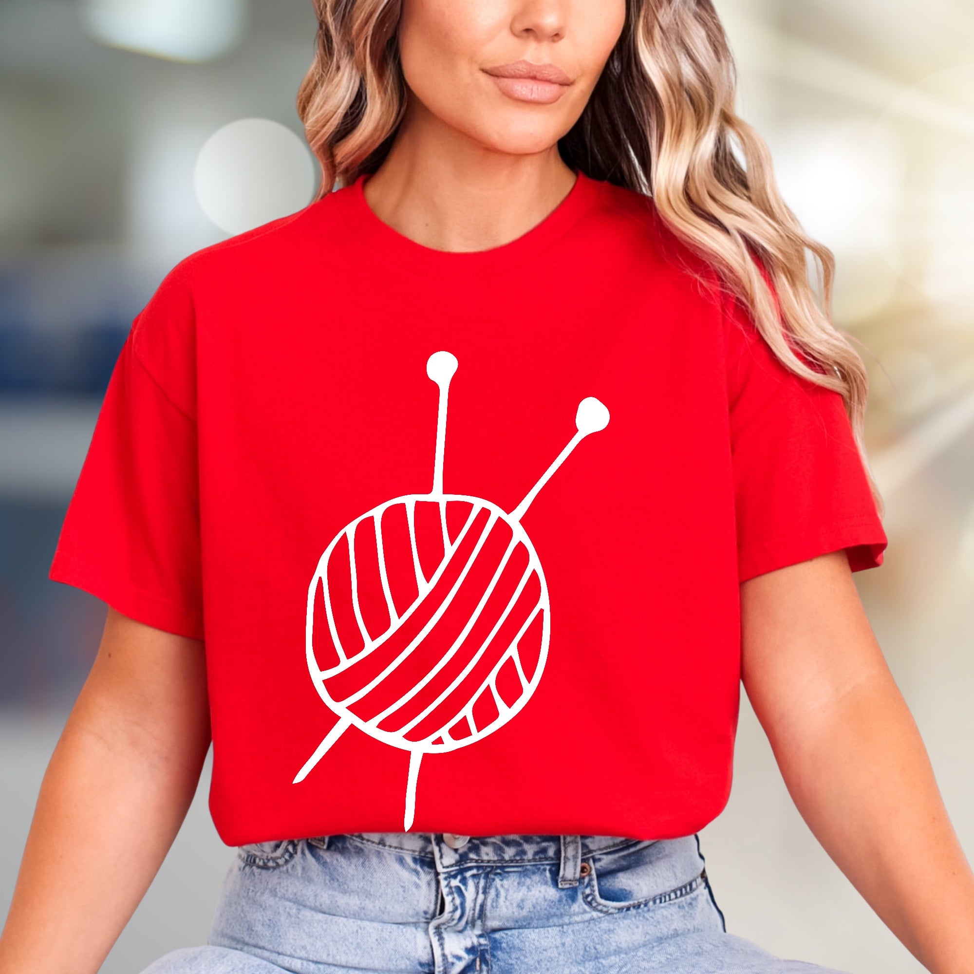 Yarn Ball & Knitting Needles Graphic Tee, A Crafter's Pick for Fiber Artists