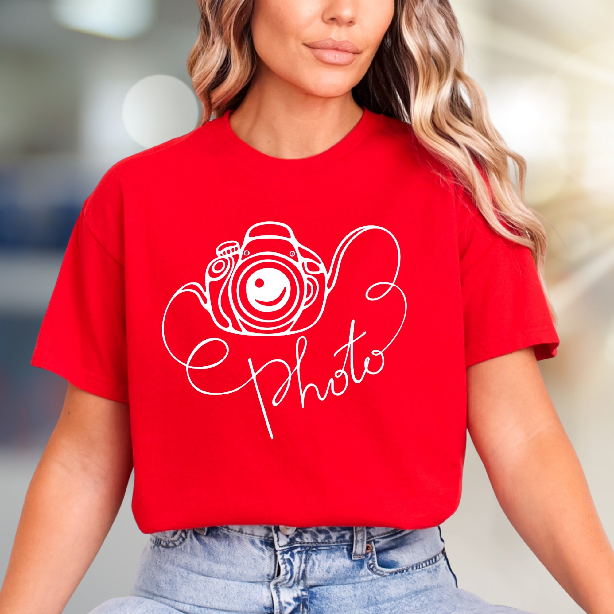 "Photo" Camera Sketch Graphic Tee, a Creative Pick for Photographers