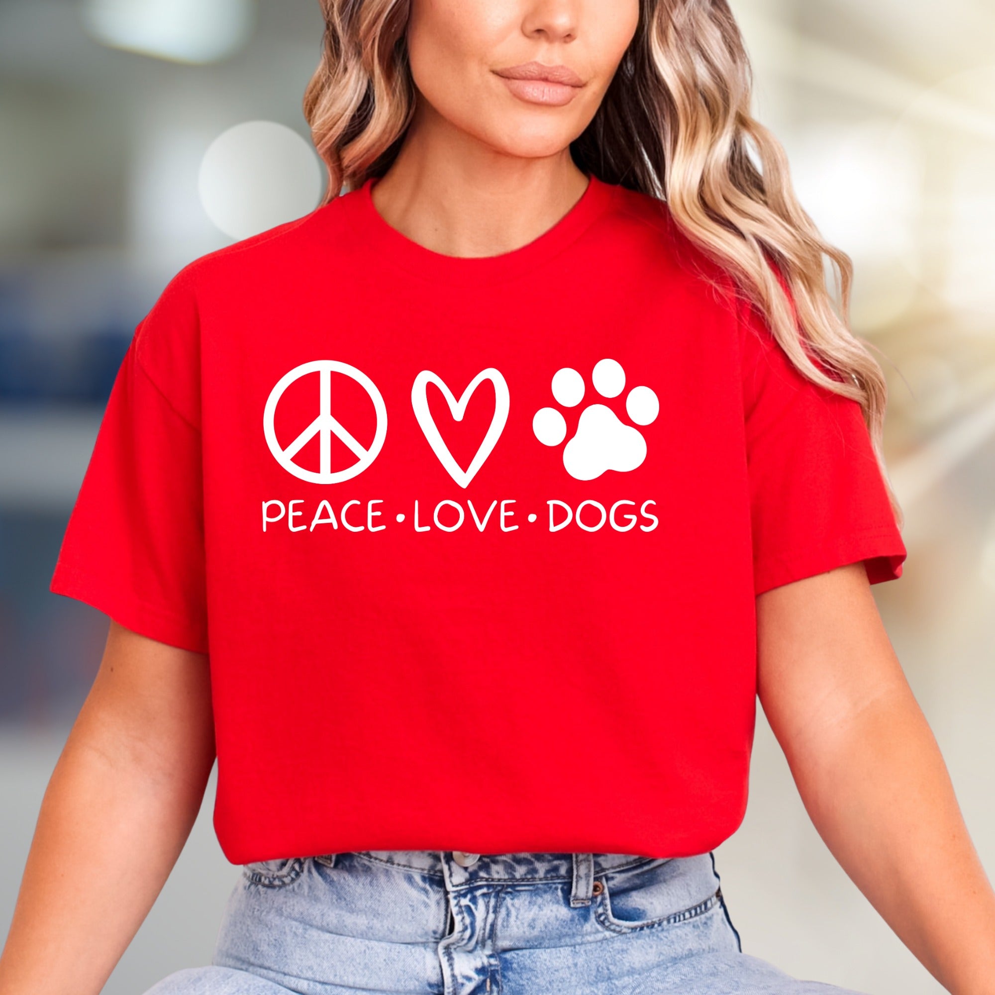 "Peace Love Dogs" Cute Pet Lover Graphic Tee, a Heartfelt Pick for Dog Lovers