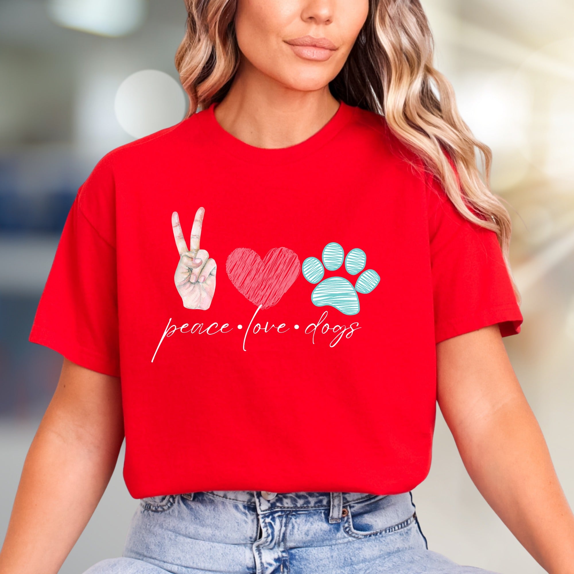 "Peace Love Dogs" Whimsical Pet Lover Graphic Tee, a Heartfelt Pick for Dog Enthusiasts