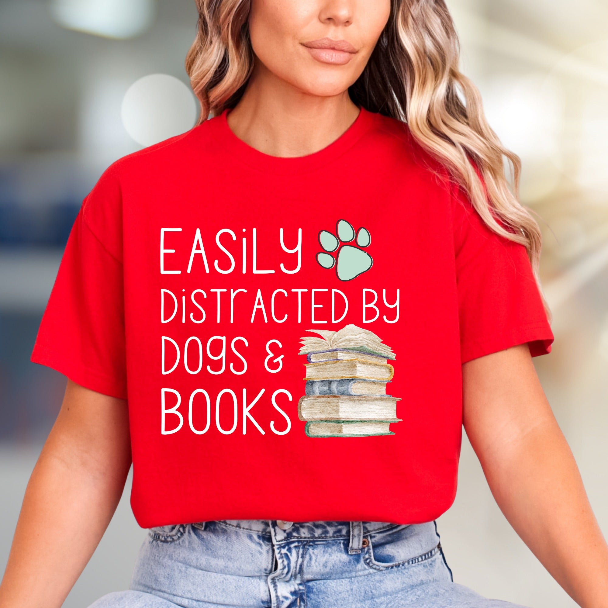 "Easily Distracted by Dogs & Books" Cozy Graphic Tee, a Pet Lover's Pick for Readers
