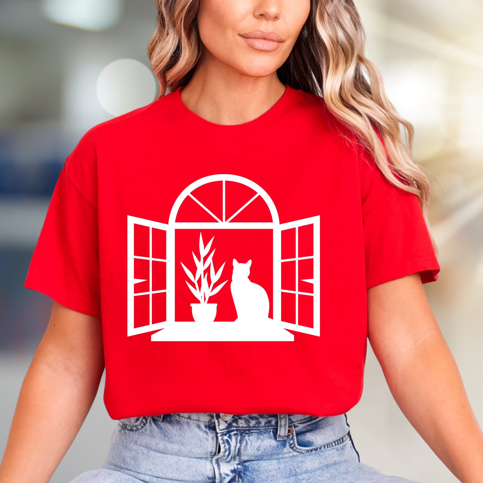 Window Cat & Plant Graphic Tee, a Serene Lifestyle Pick for Cat Lovers