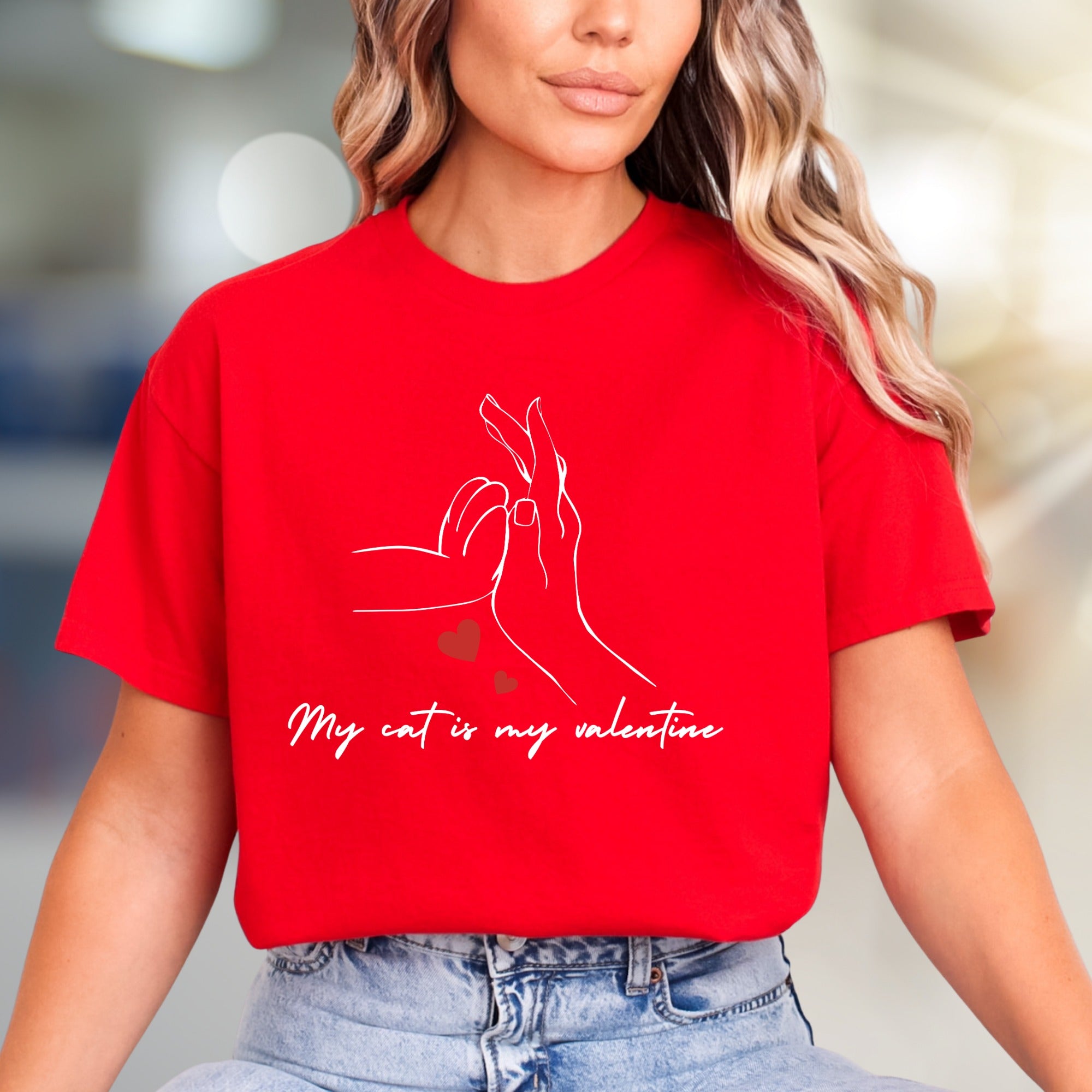 "My cat is my valentine" Cat Lover Graphic Tee, a Feline-Inspired Statement for Pet Parents