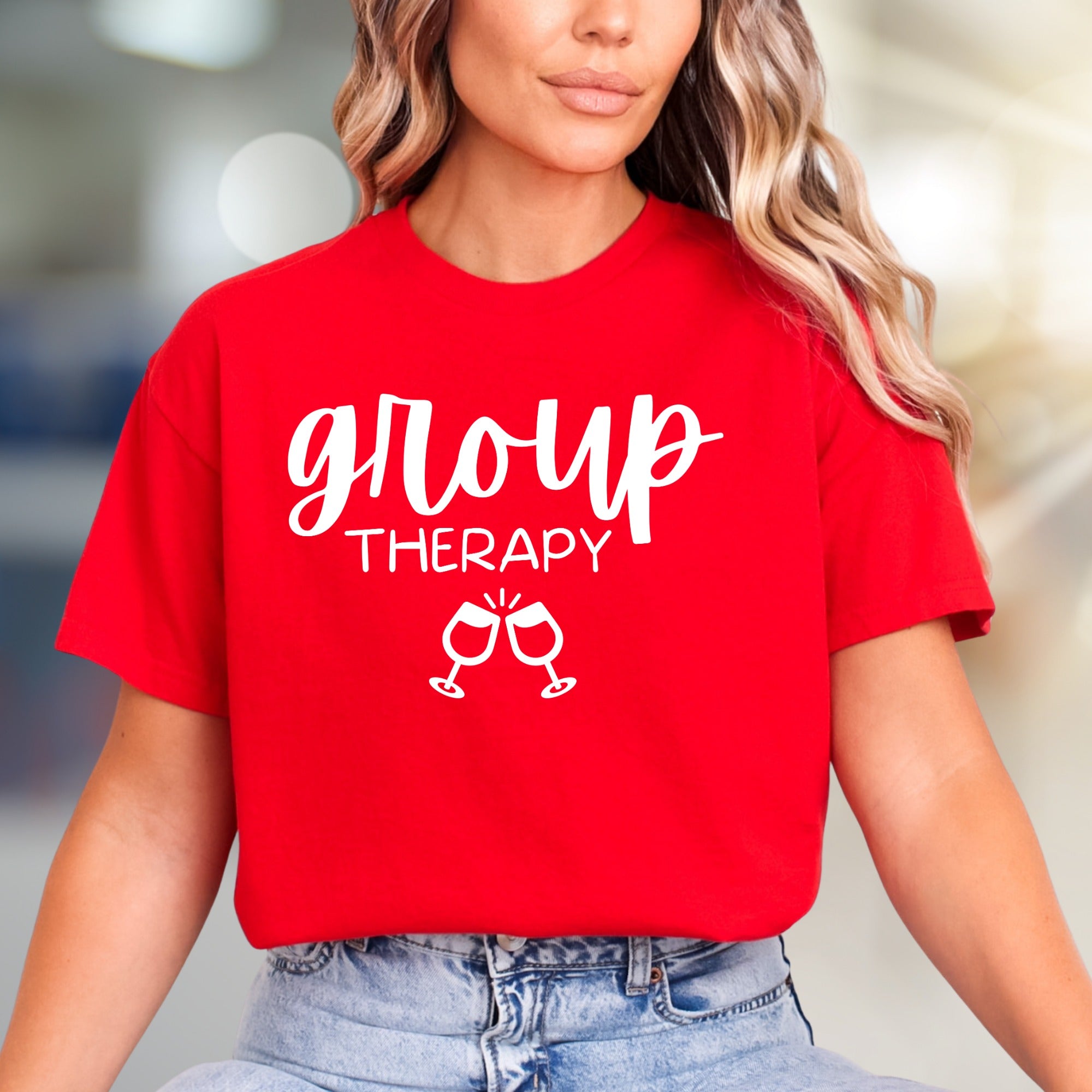 "Group Therapy" Wine Glasses Graphic Tee, a Social Pick for Fun-Loving Friends