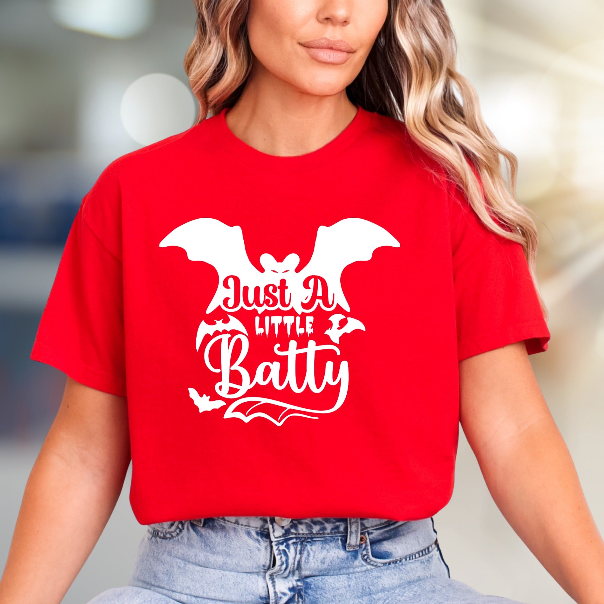 "Just A Little Batty" Halloween Bat Graphic Tee, a Spooky Pick for Festive Fans