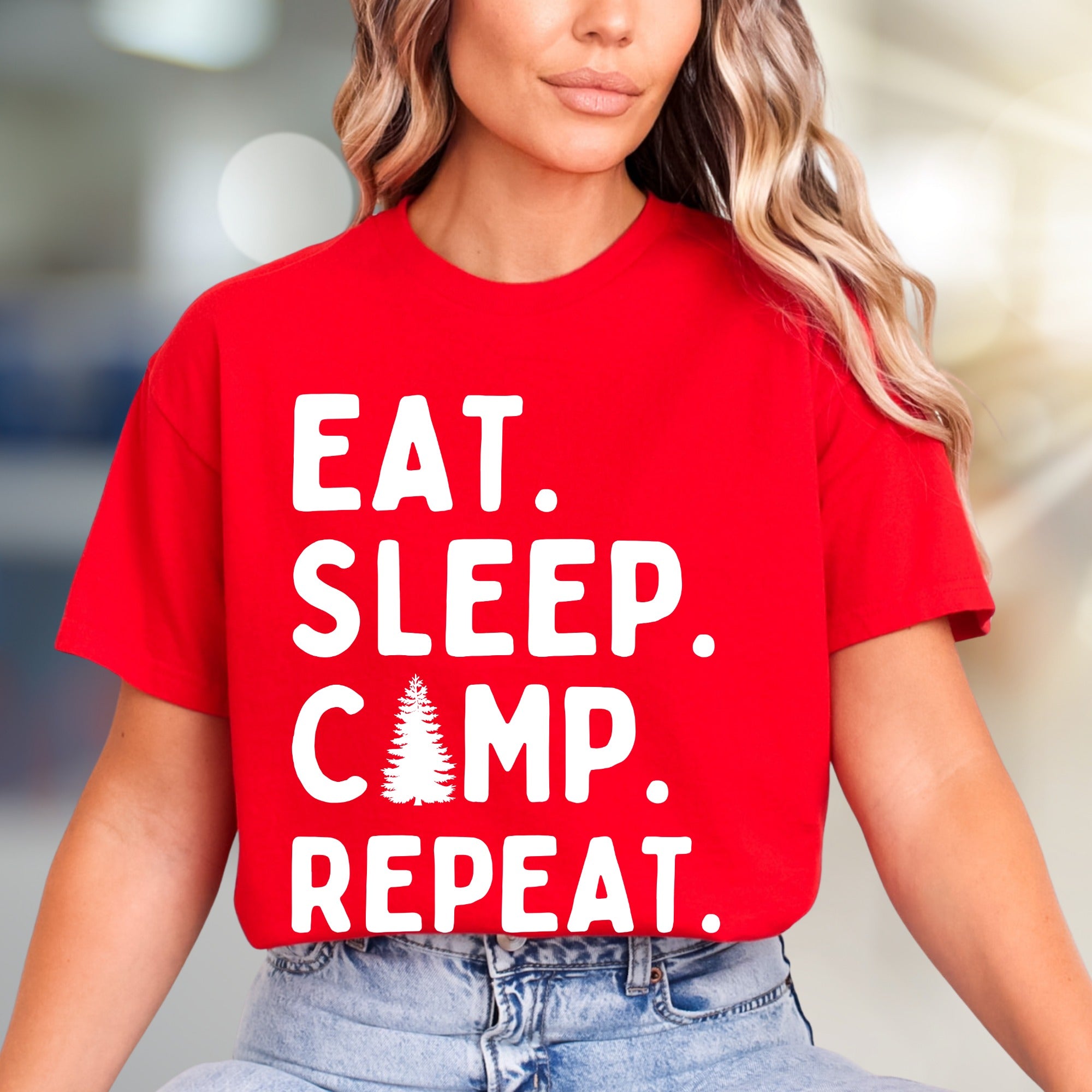 "Eat Sleep Camp Repeat" Outdoors Graphic Tee, a Nature Lover's Pick for Adventurers