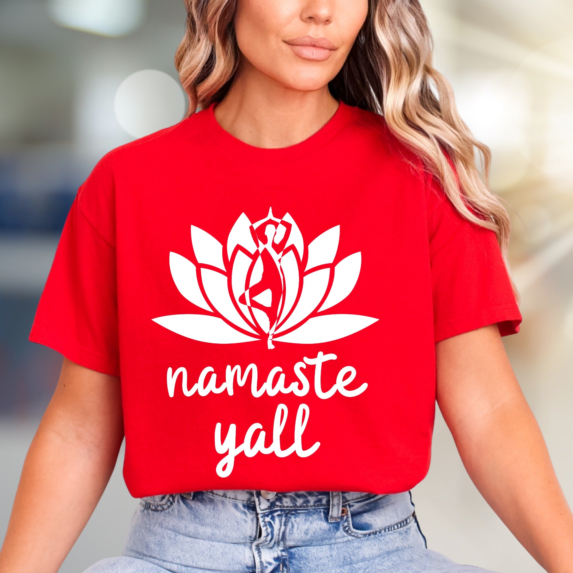 "Namaste Y'all" Lotus Yoga Graphic Tee, A Zen Southern Pick for Wellness Enthusiasts