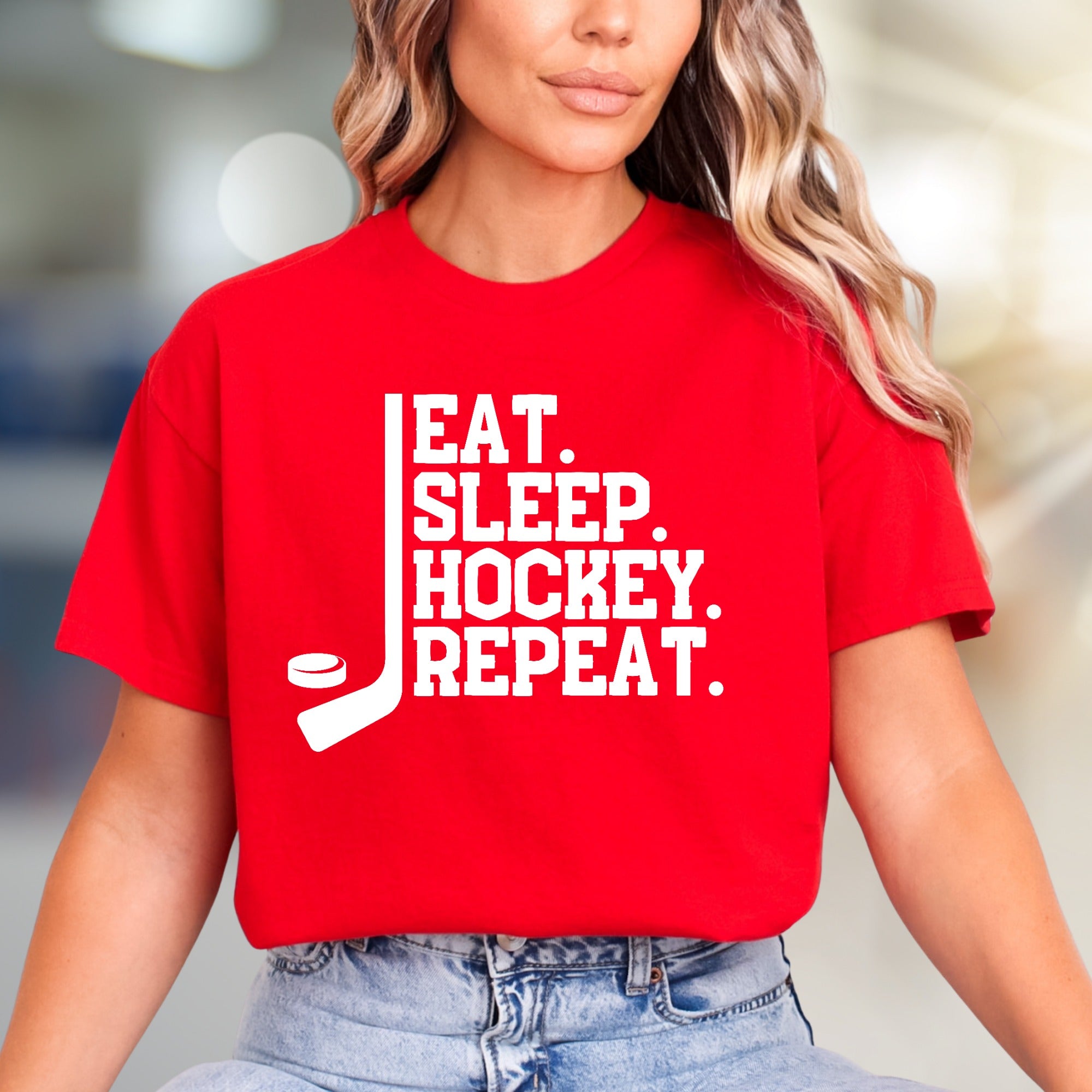 "EAT. SLEEP. HOCKEY. REPEAT." Hockey Lover Graphic Tee, a Lifestyle Pick for Sports Fans