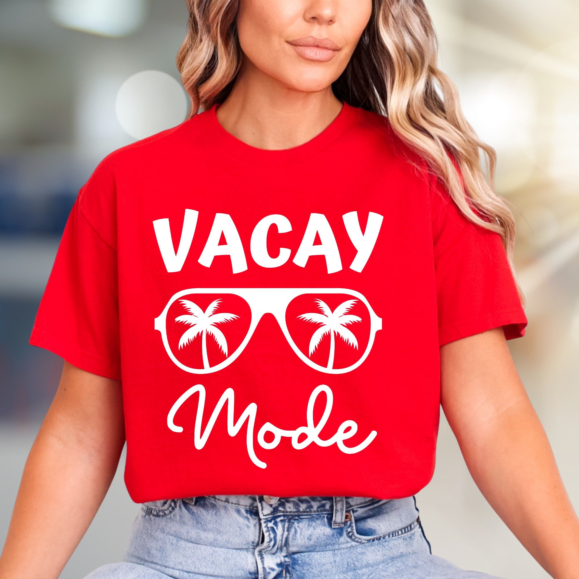 "Vacay Mode" Tropical Sunglasses Graphic Tee, a Relaxed Beach Pick for Travelers