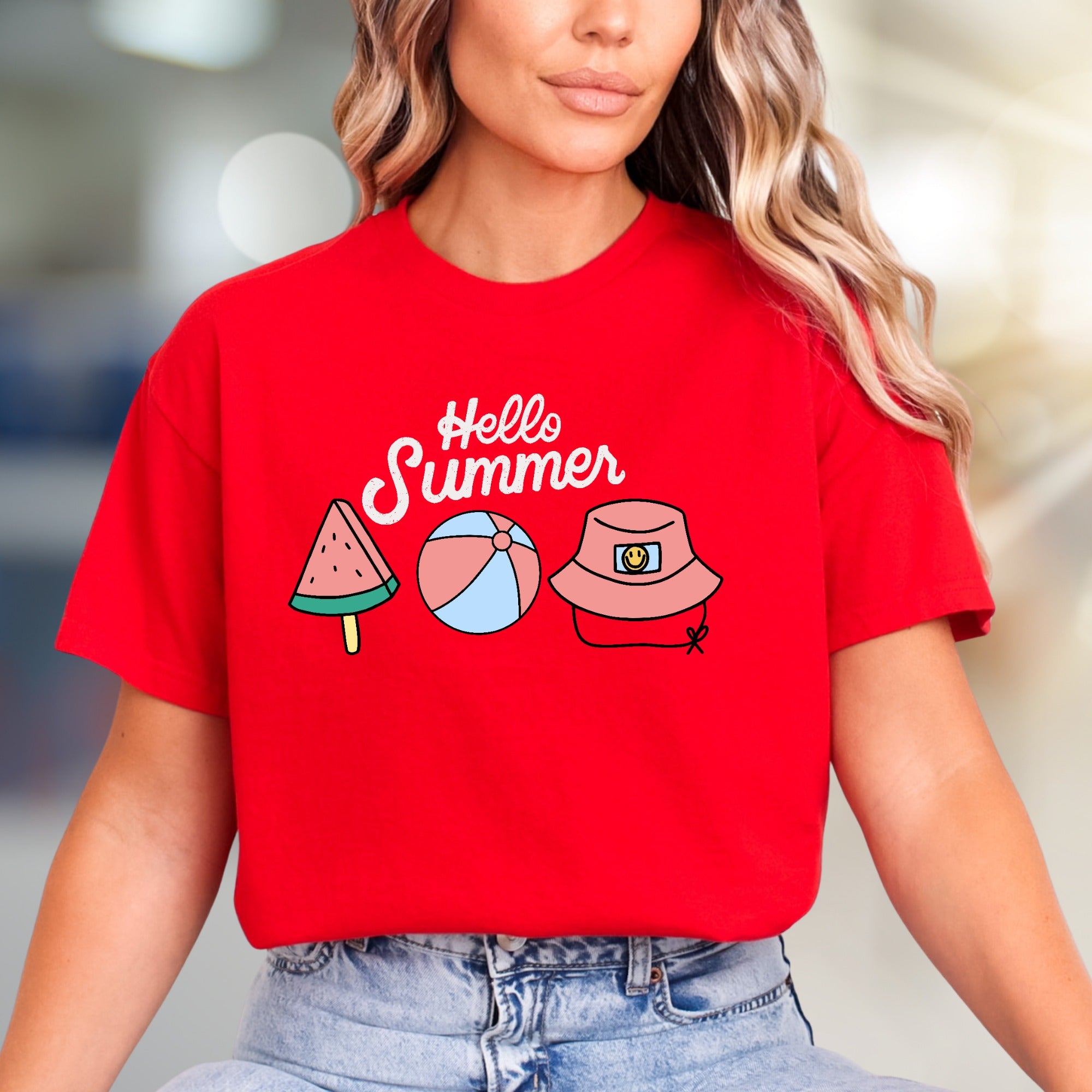 "Hello Summer" Beach Day Graphic Tee, a Vacation Vibe Pick for Summer Lovers