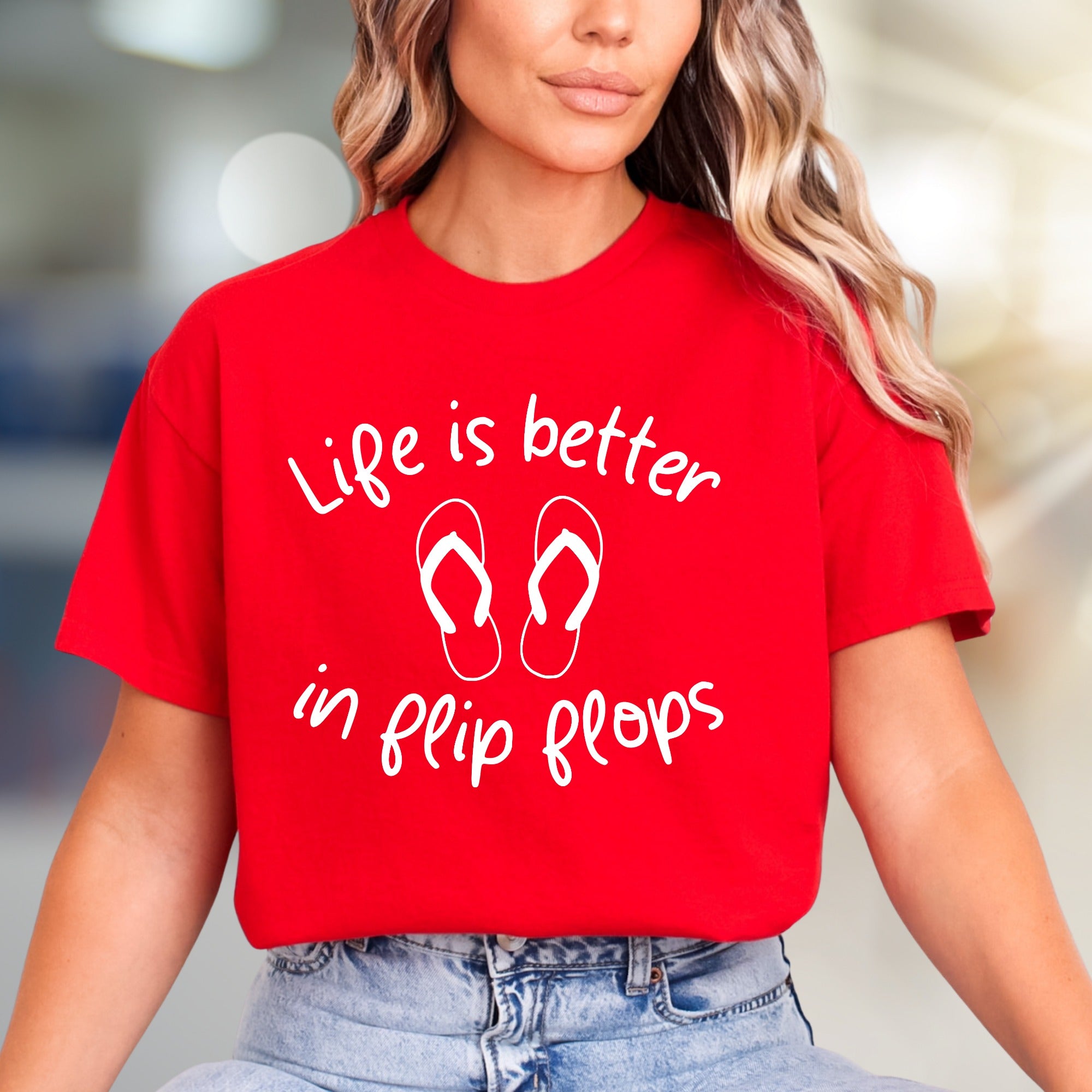 "Life is better in flip flops" Summer Graphic Tee, a Sunshine Vibe Pick for Beach Lovers