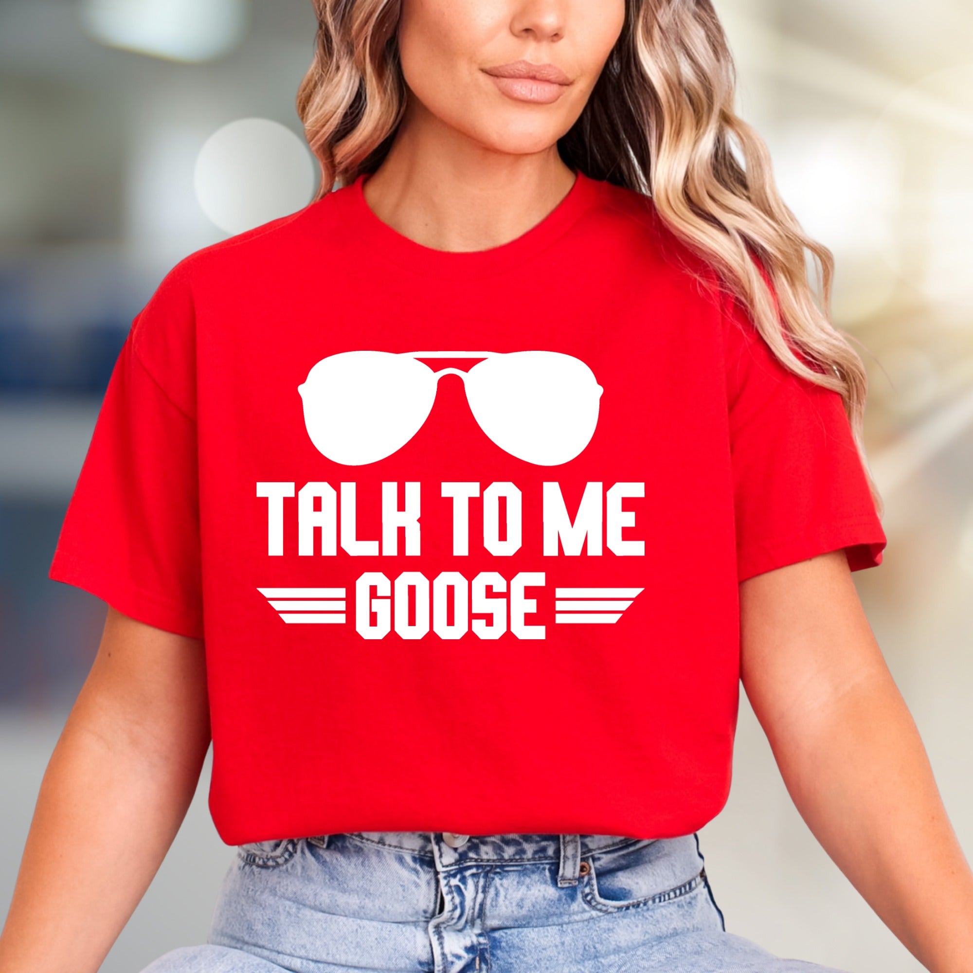 "TALK TO ME GOOSE" Aviator Graphic Tee, a Maverick Fan Pick for Film Lovers