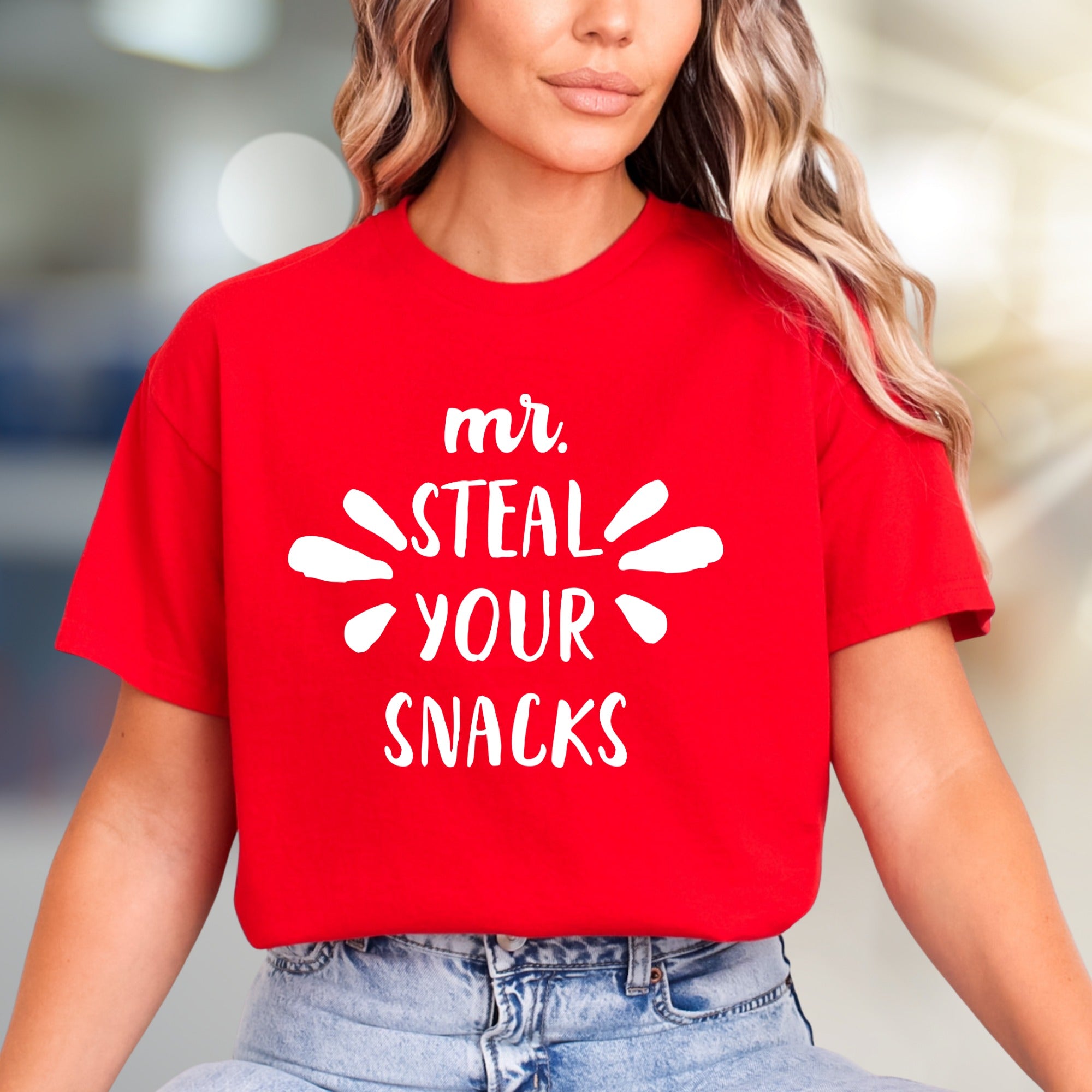 "Mr. Steal Your Snacks" Funny Graphic Tee, a Playful Pick for Snack Lovers
