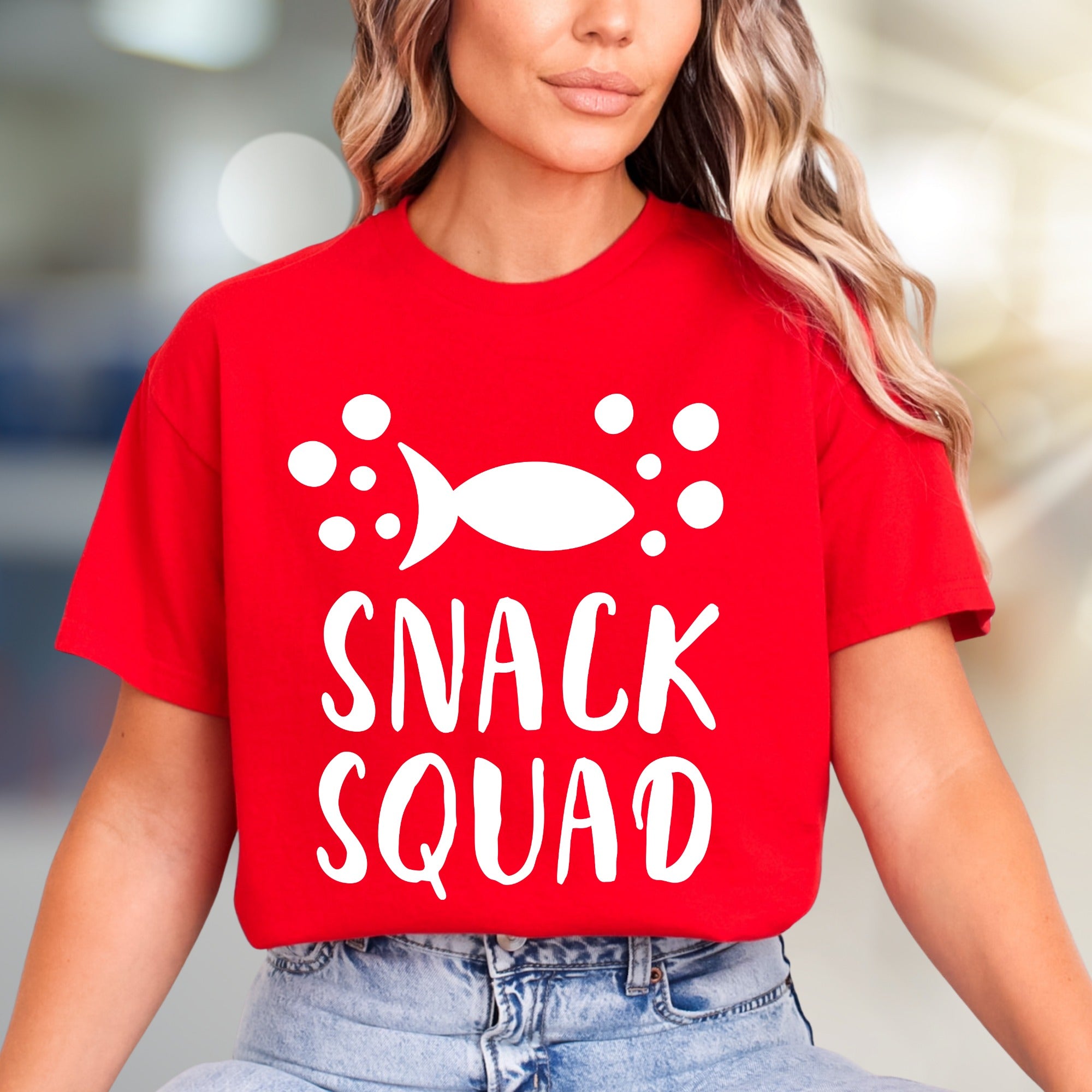 "SNACK SQUAD" Fish Bubble Graphic Tee, a Fun Casual Pick for Food Lovers