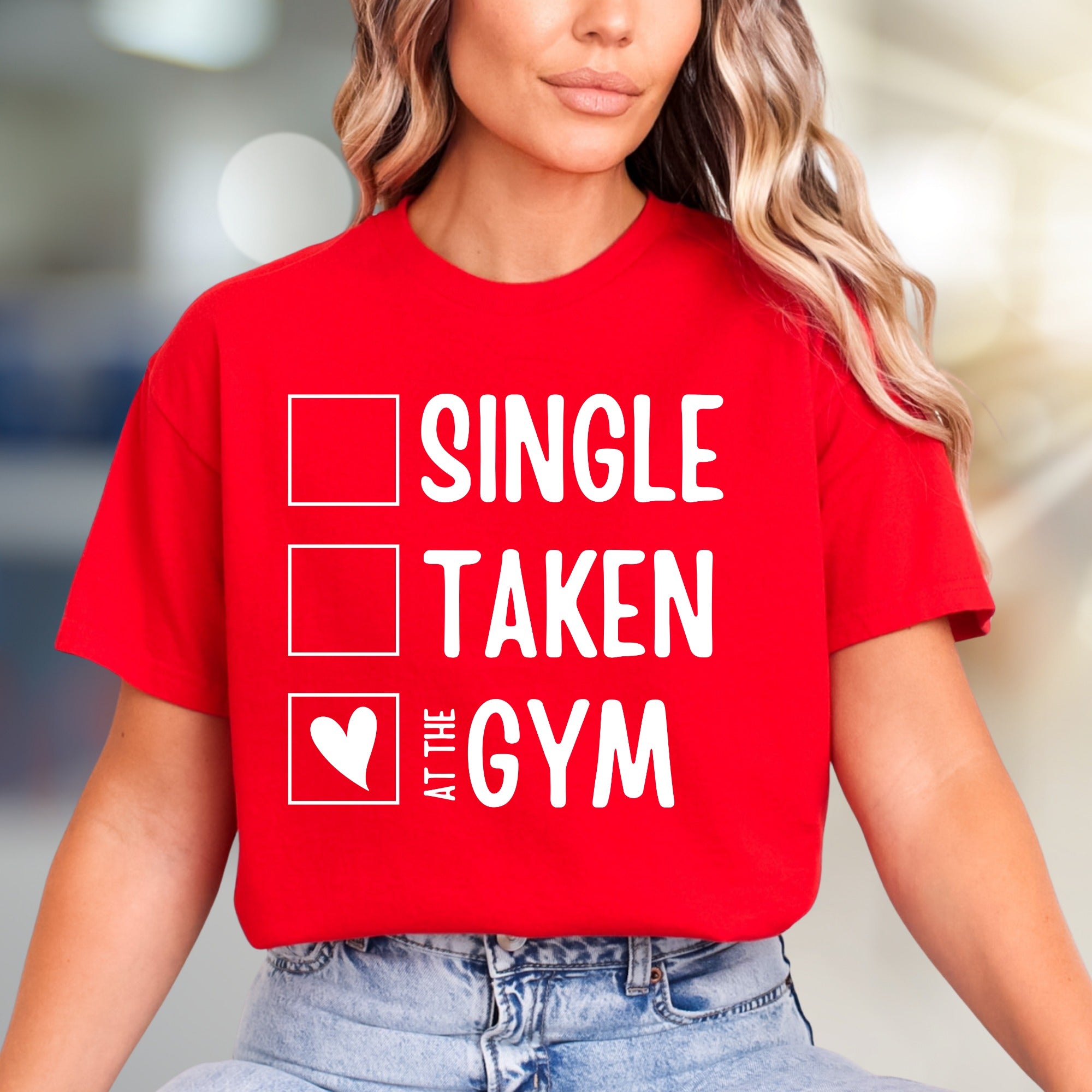 "Single, Taken, At The Gym" Workout Graphic Tee, a Fitness Humor Pick for Gym Lovers