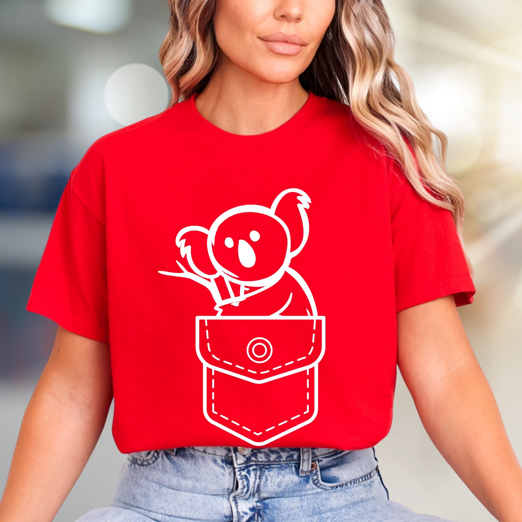 Little Koala Pocket Graphic Tee, A Cute Animal Lover's Pick for Everyday Wear