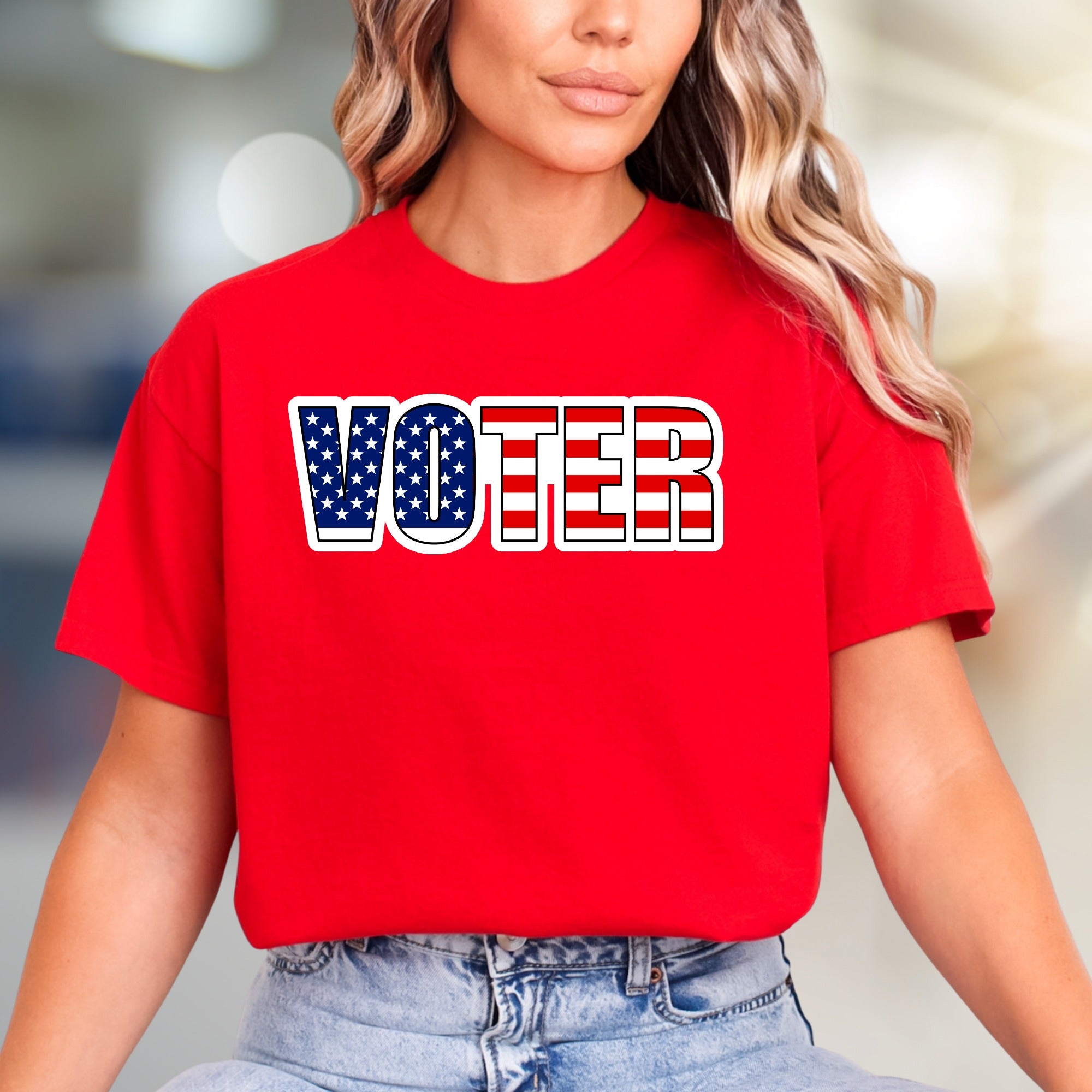 "VOTER" American Flag Graphic Tee, a Patriotic Pick for Engaged Citizens