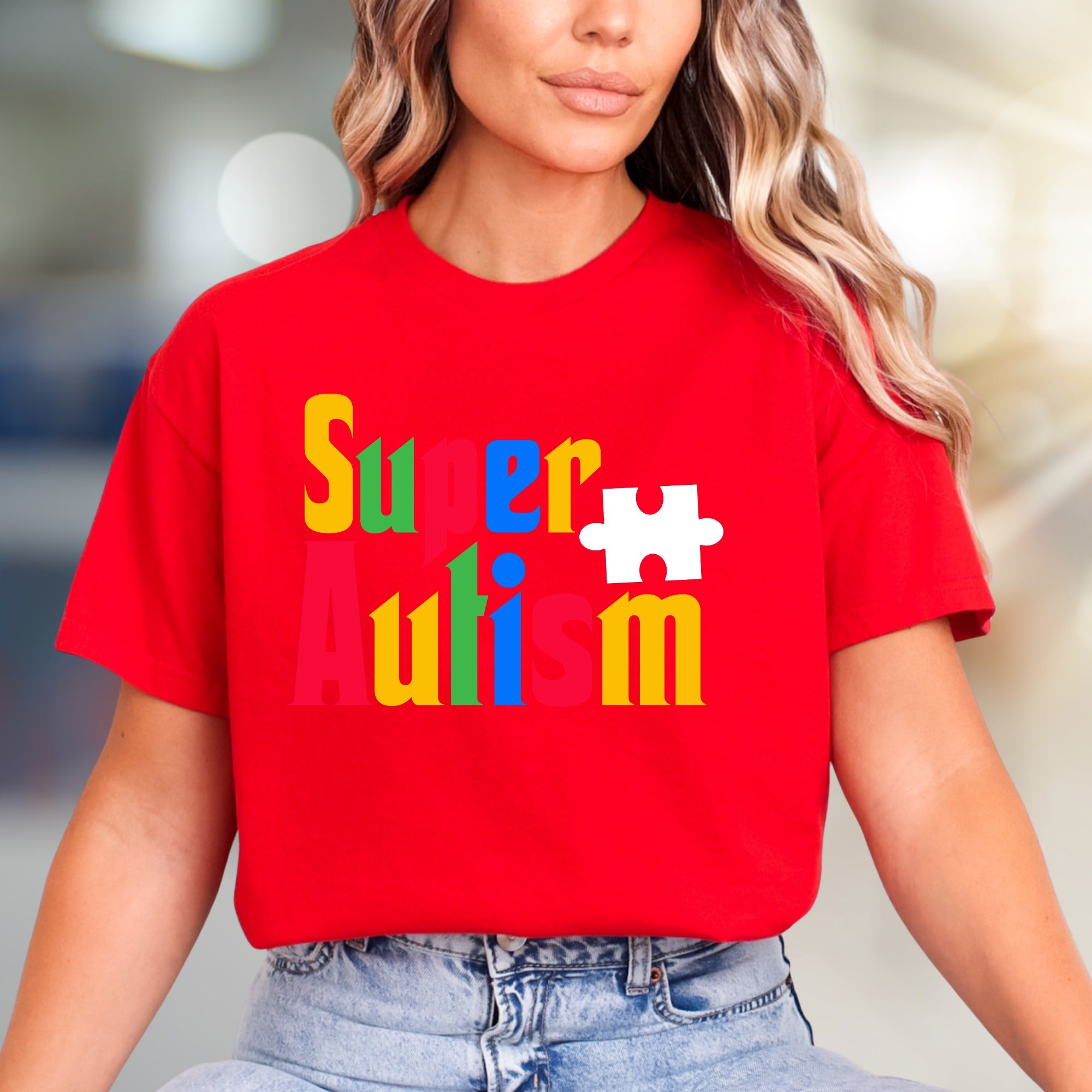 "Super Autism" Colorful Puzzle Tee, a Supportive Graphic Pick for Advocates