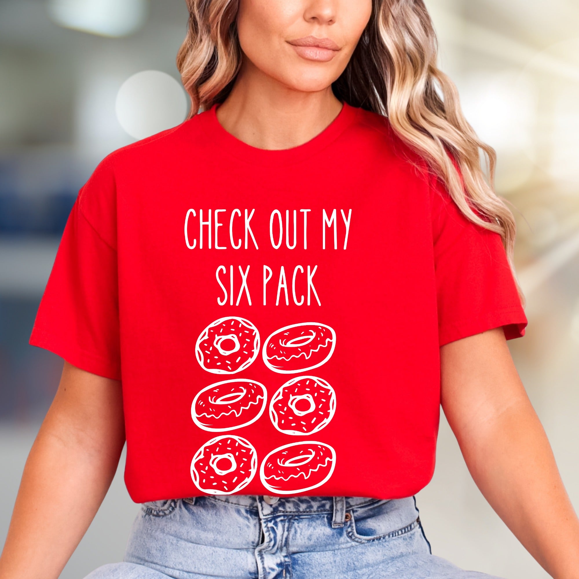 "CHECK OUT MY SIX PACK" Donut Lover Graphic Tee, a Funny Foodie Pick for Anyone