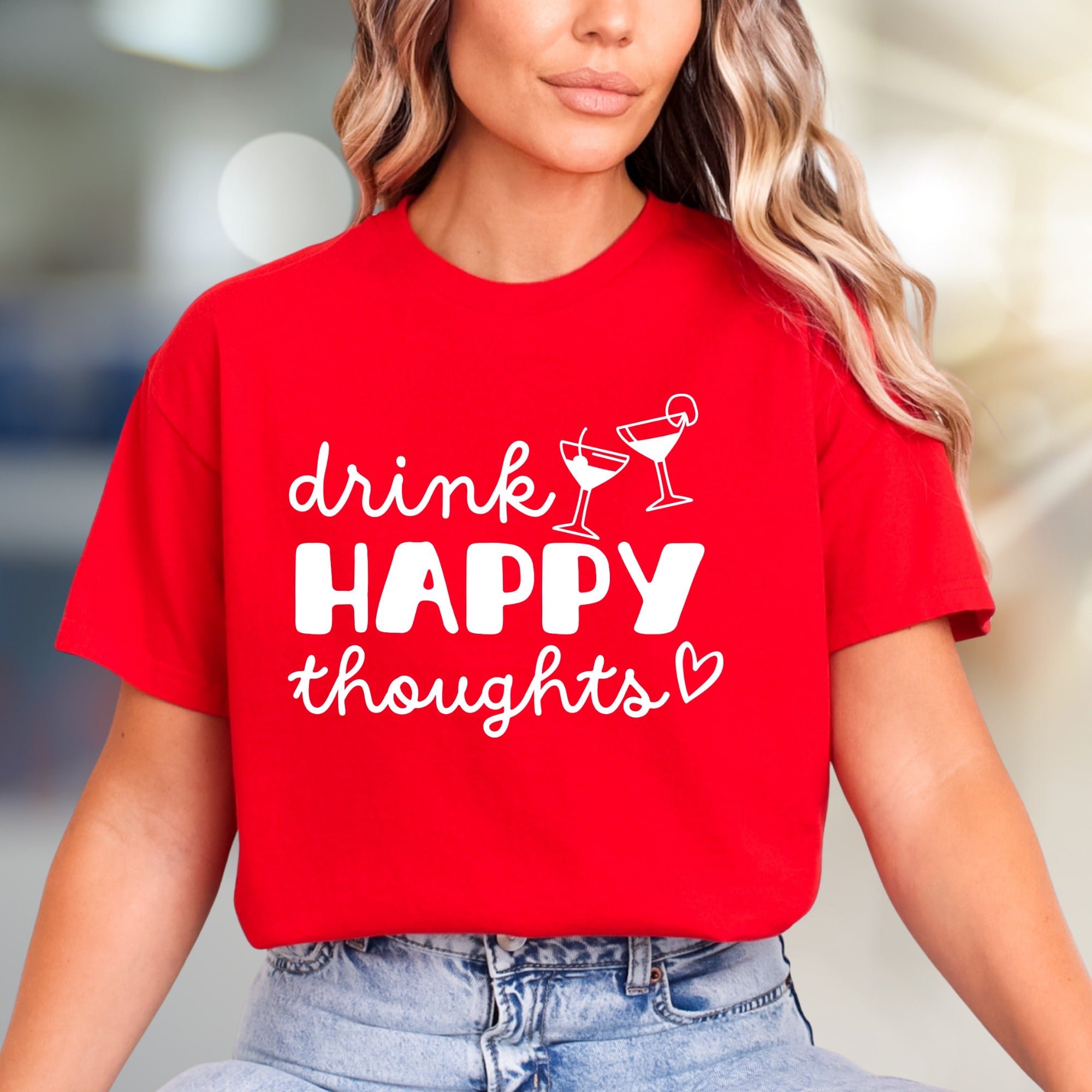 "Drink Happy Thoughts" Cocktail Graphic Tee, a Positive Vibe Pick for Everyone