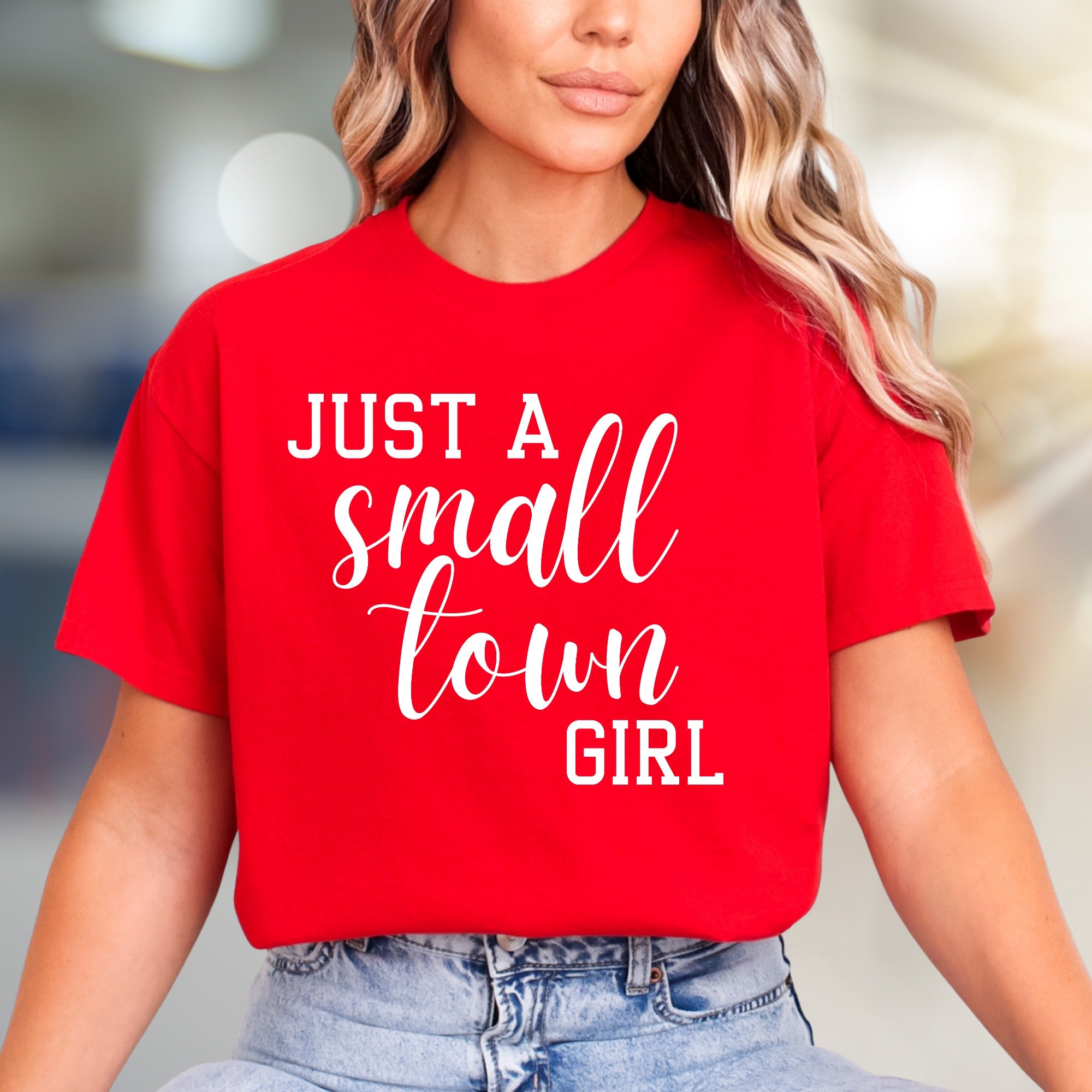 "JUST A SMALL TOWN GIRL" Script Graphic Tee, a Nostalgic Pick for Her