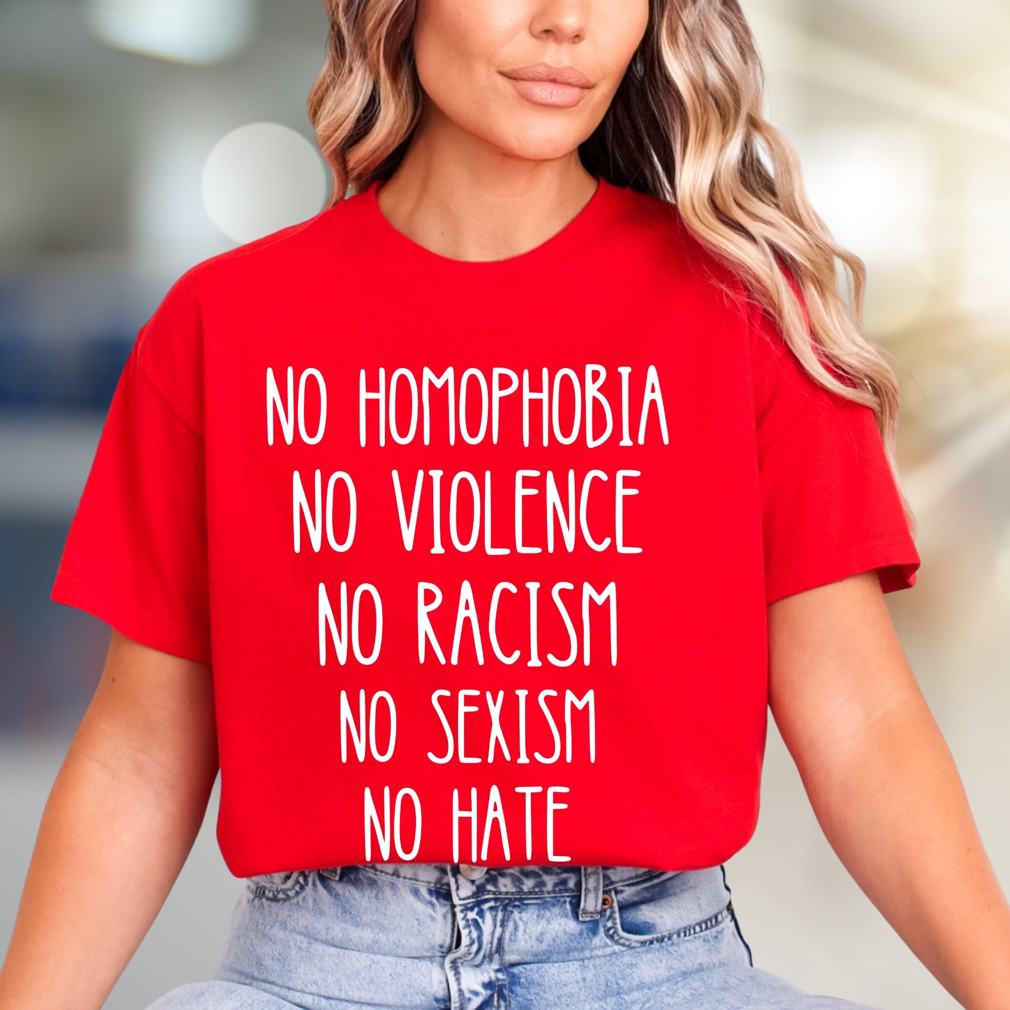 "NO HOMOPHOBIA NO VIOLENCE" Statement Graphic Tee, a Compassionate Pick for Advocates