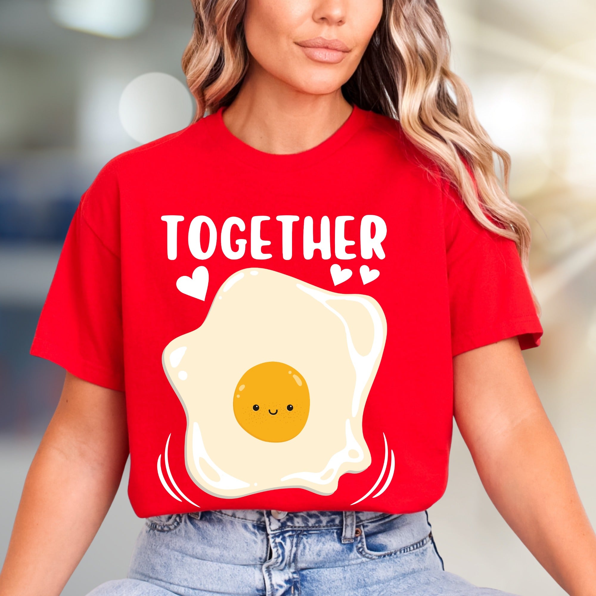 "TOGETHER" Cute Fried Egg Graphic Tee, A Playful Matching Pick for Couples
