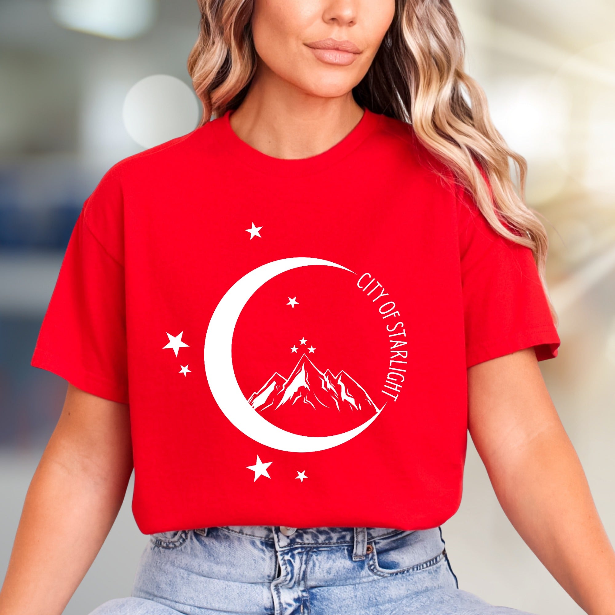 "City of Starlight" Mountain & Moon Graphic Tee, an Celestial Pick for Dreamers