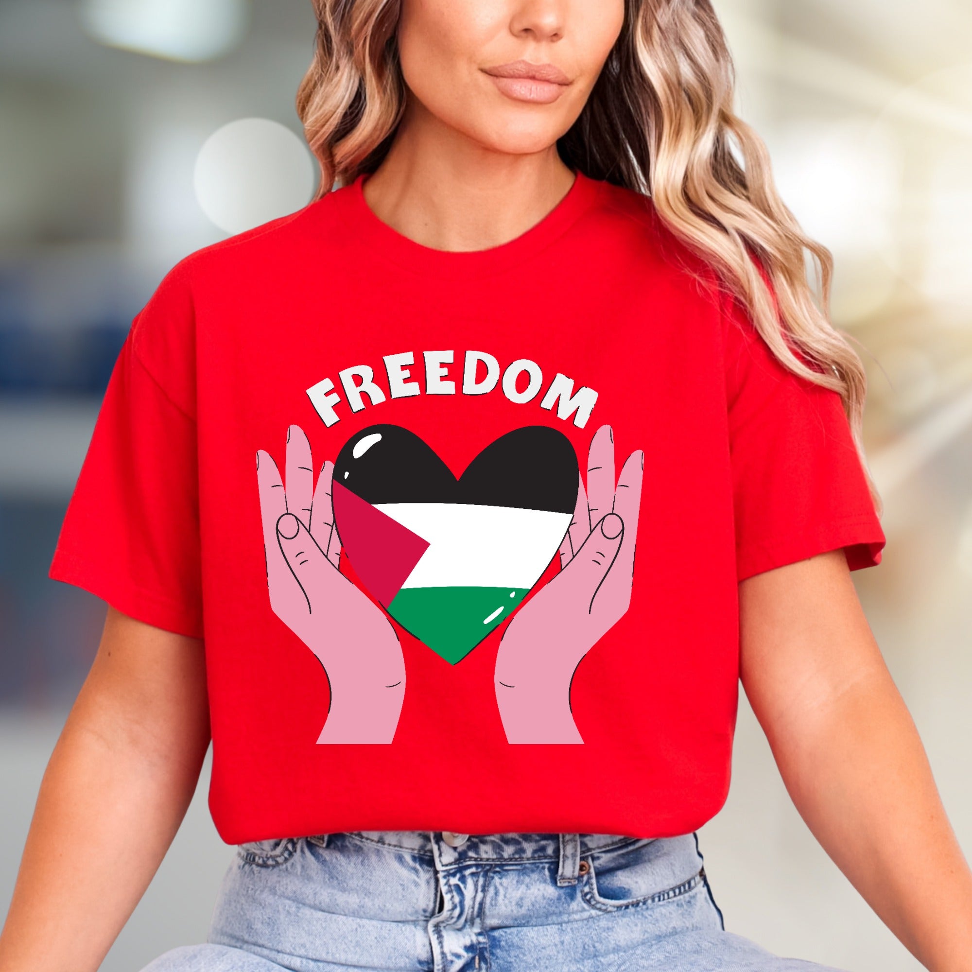 "FREEDOM" Palestine Flag Heart Graphic Tee, a Solidarity Pick for Advocates
