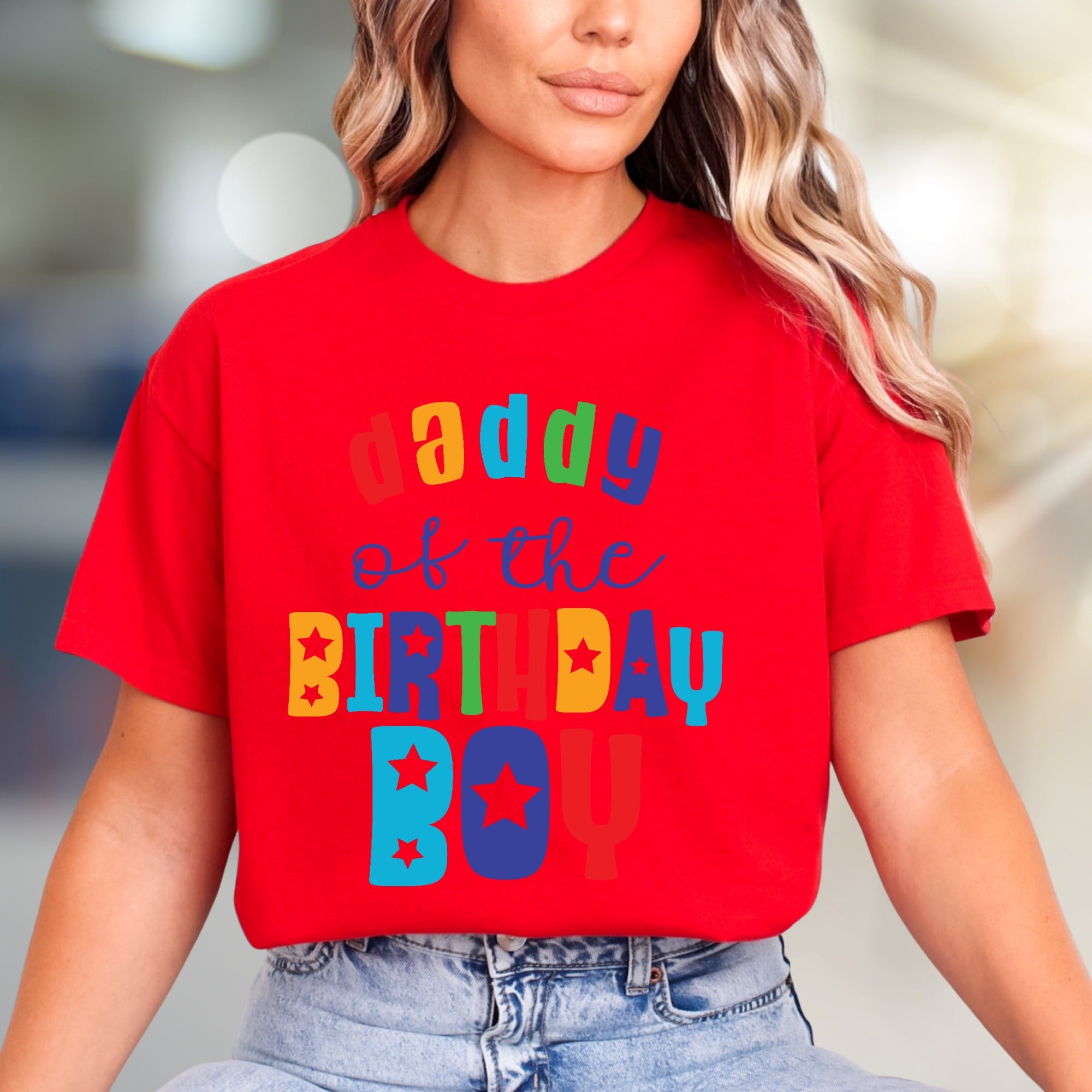 "Daddy of the Birthday Boy" Colorful Graphic Tee, a Celebration Pick for Dads