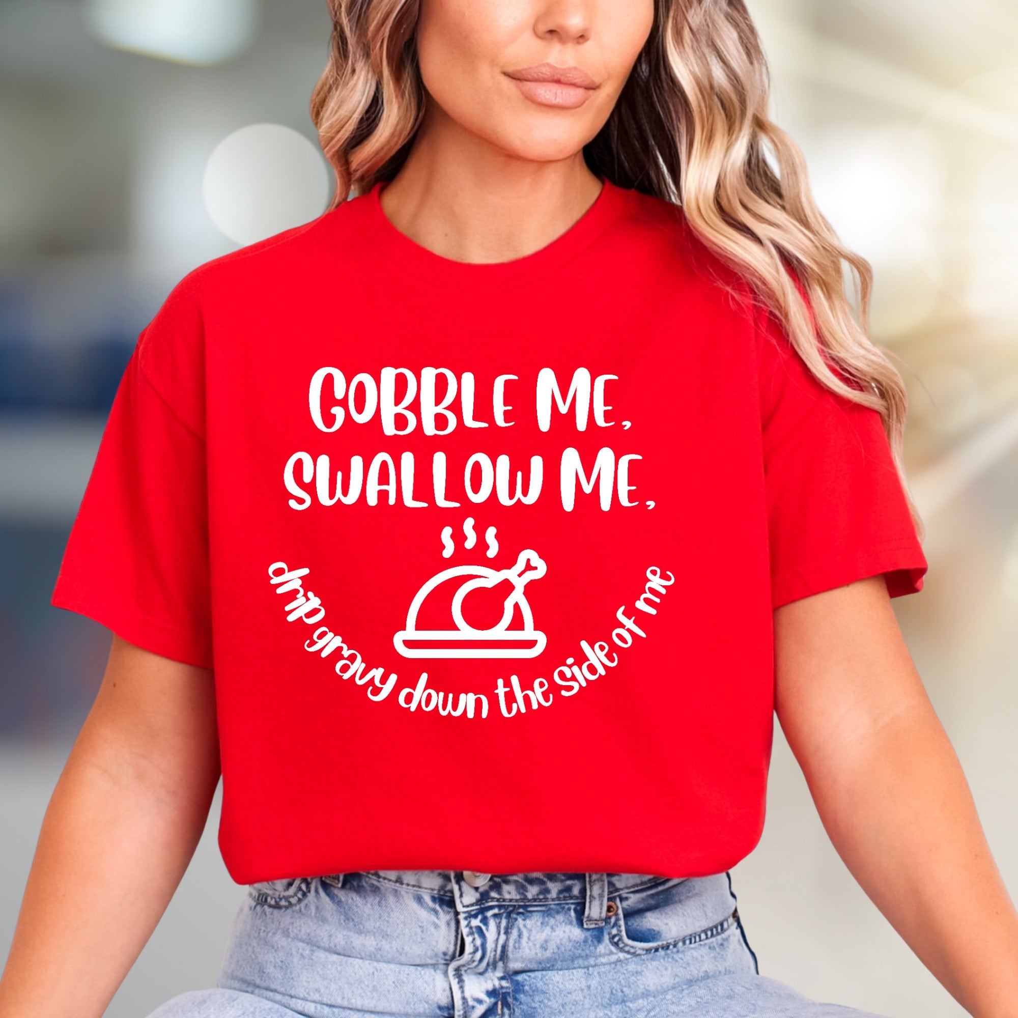 "Gobble Me, Swallow Me" Thanksgiving Graphic Tee, a Festive Humor Pick for Holiday Lovers