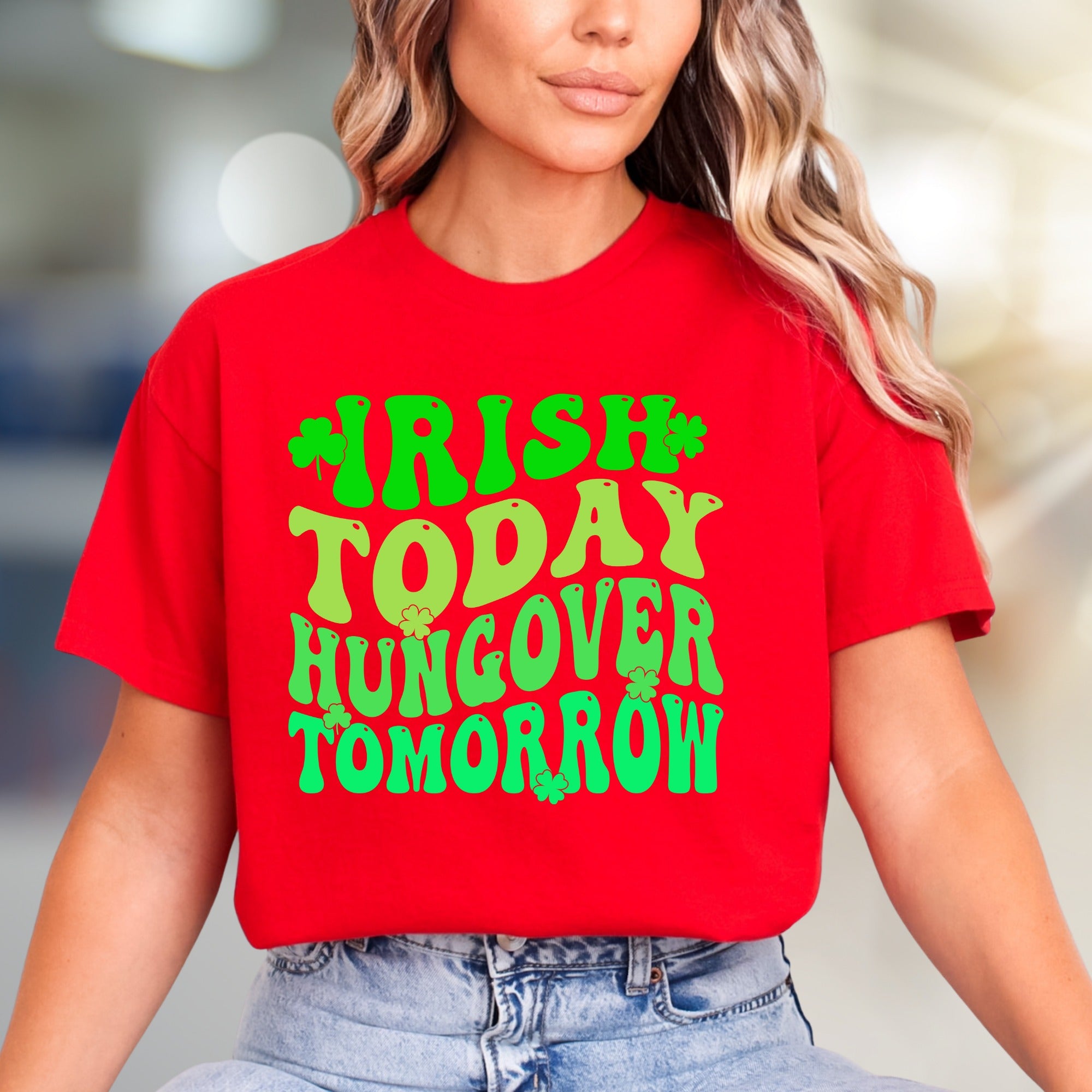 "Irish Today Hungover Tomorrow" Retro Fun Graphic Tee for St. Patrick's Day Cheer