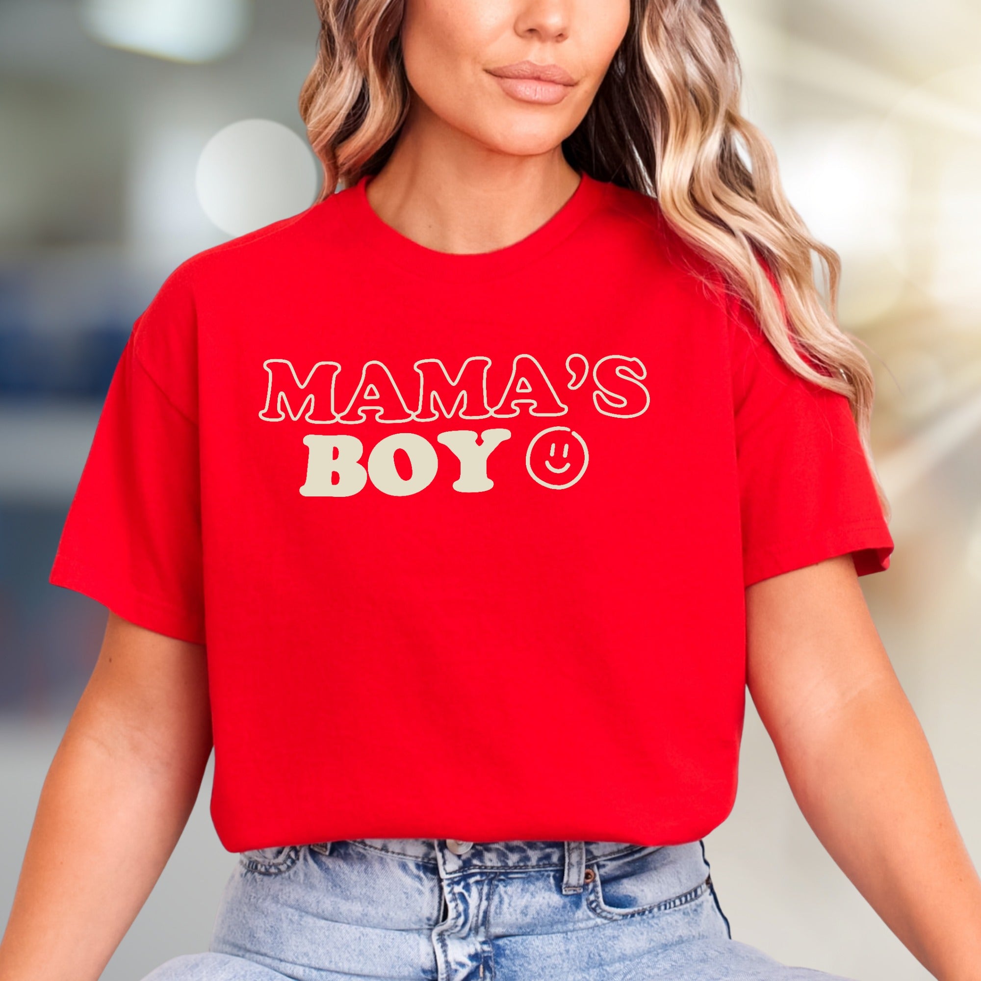 "Mama's Boy" Retro Smiley Graphic Tee, a Sweet Gift for Sons & Moms