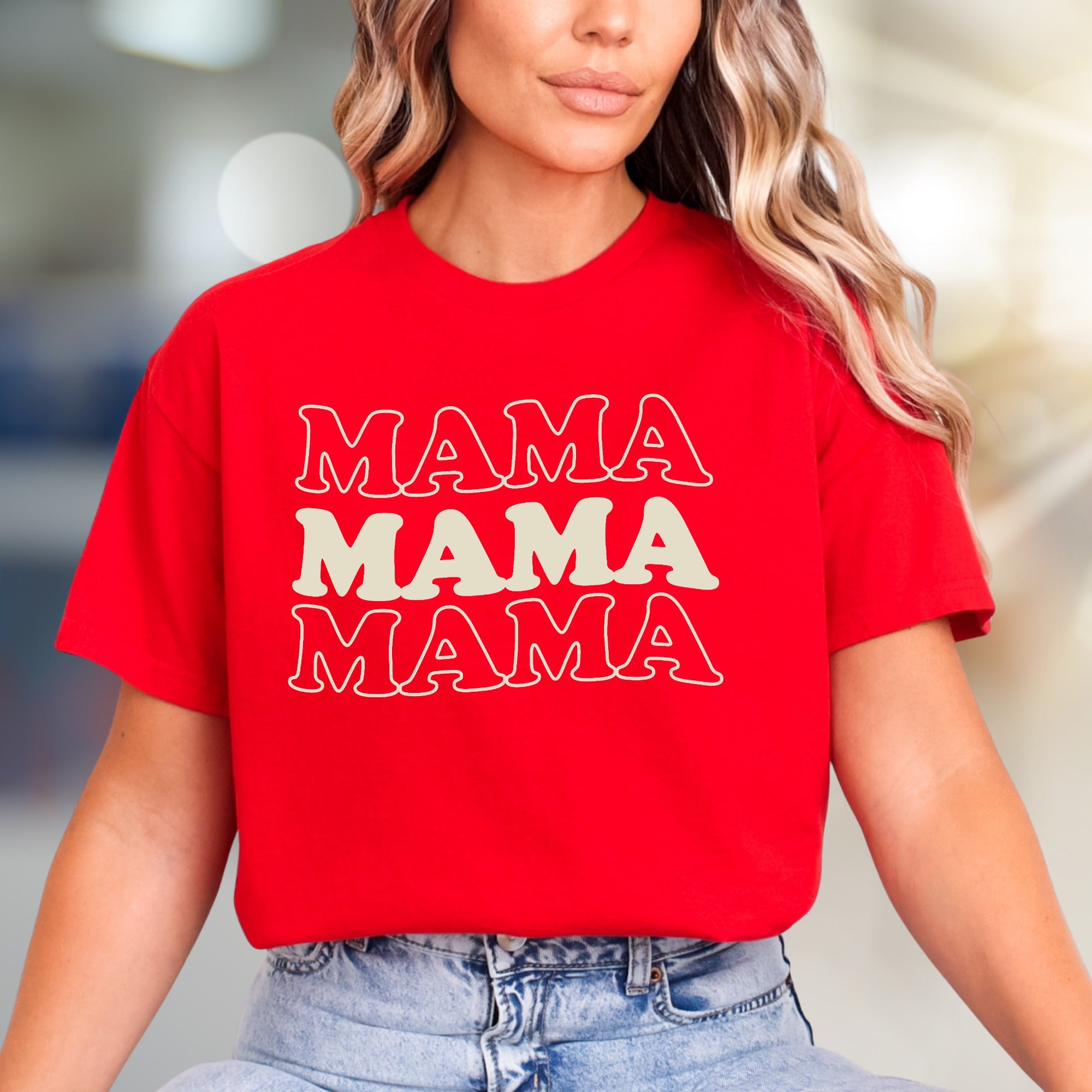 "MAMA MAMA MAMA" Comfort Waves Graphic Tee, a Motherhood Style Pick for Everyday Wear