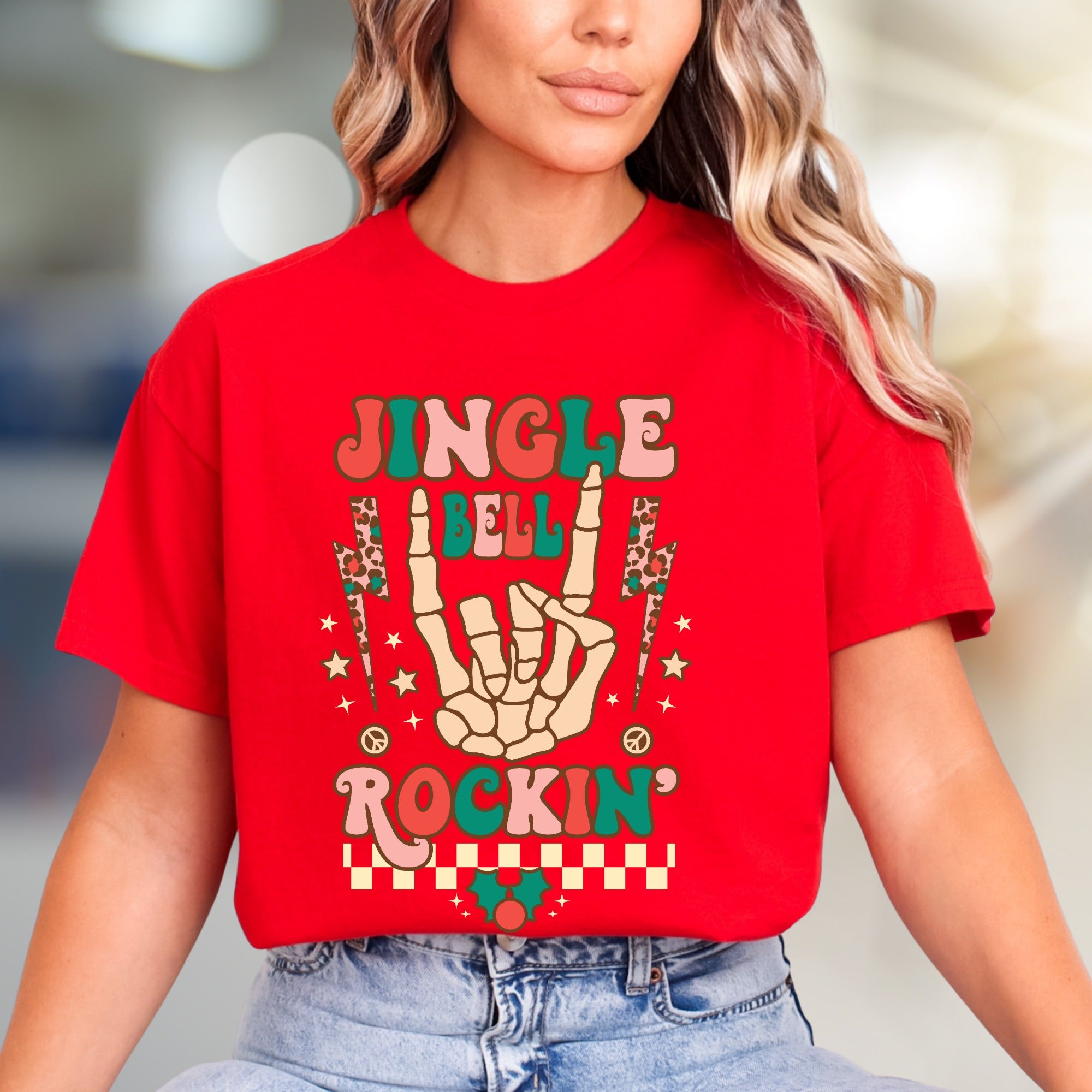 "Jingle Bell Rockin'" Retro Christmas Graphic Tee, a Festive Vibe for Music Lovers