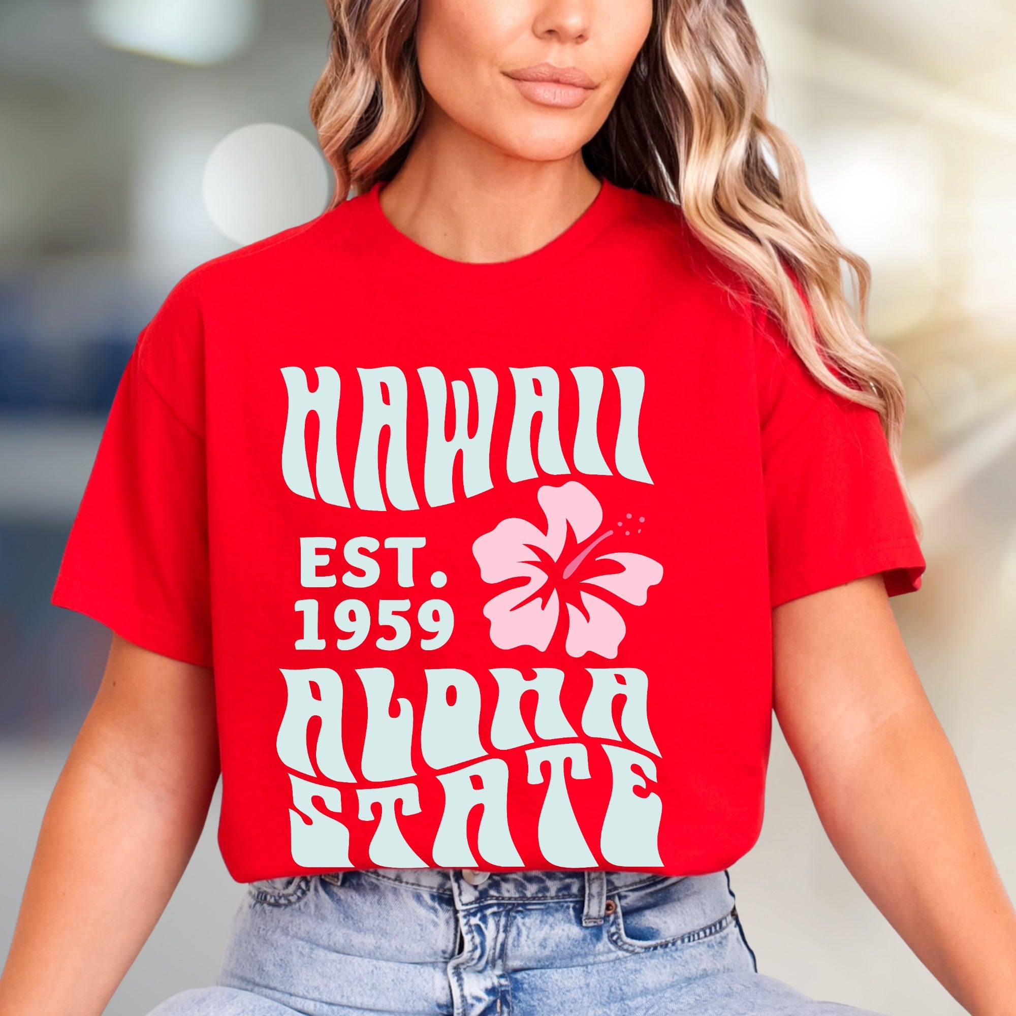 "HAWAII EST. 1959 Aloha State" Retro Beachy Graphic Tee, a Vacation Vibes Pick for Travelers