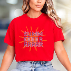 “SUMM EEEER RRRRR” Groovy Sun Graphic Tee, a Retro Summer Pick for Warm Weather Vibes