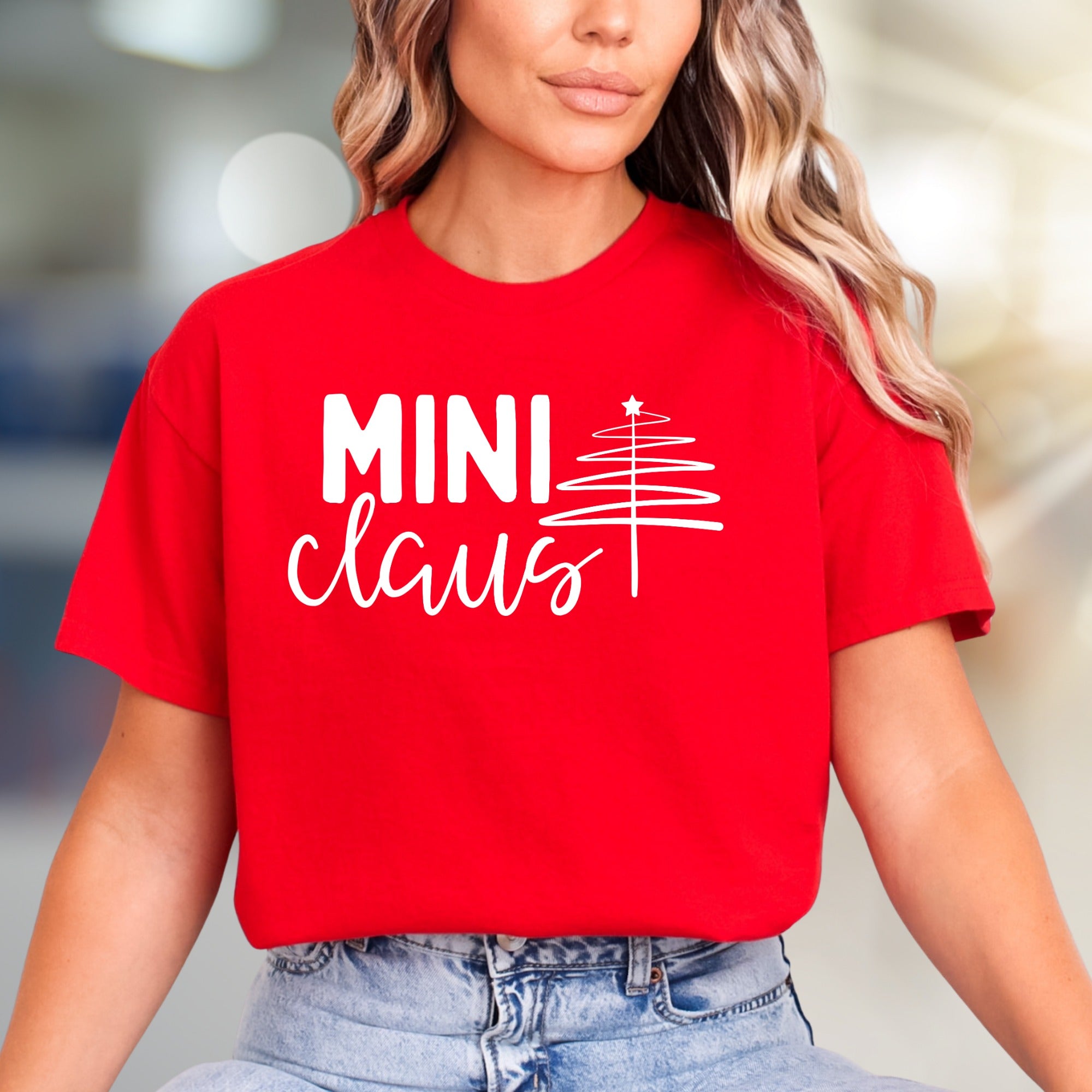 "MINI Claus" Whimsical Christmas Tree Graphic Tee, a Festive Pick for Holiday Enthusiasts