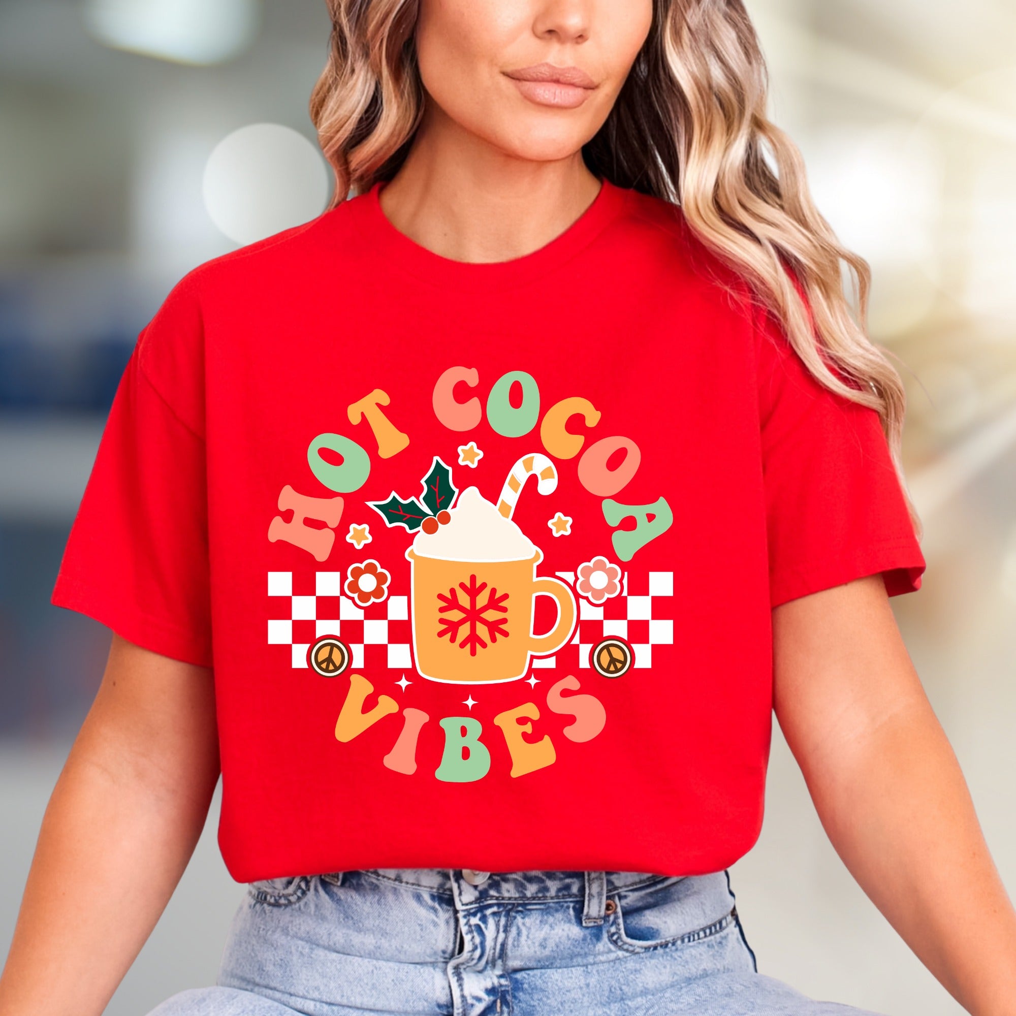 "Hot Cocoa Vibes" Retro Graphic Tee, a Whimsical Pick for Winter Lovers