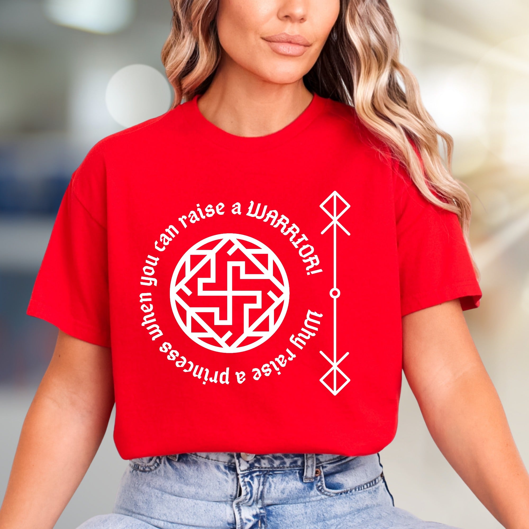 "Rai a Warrior" Empowering Rune Circle Graphic Tee, a Bold Statement for Modern Women