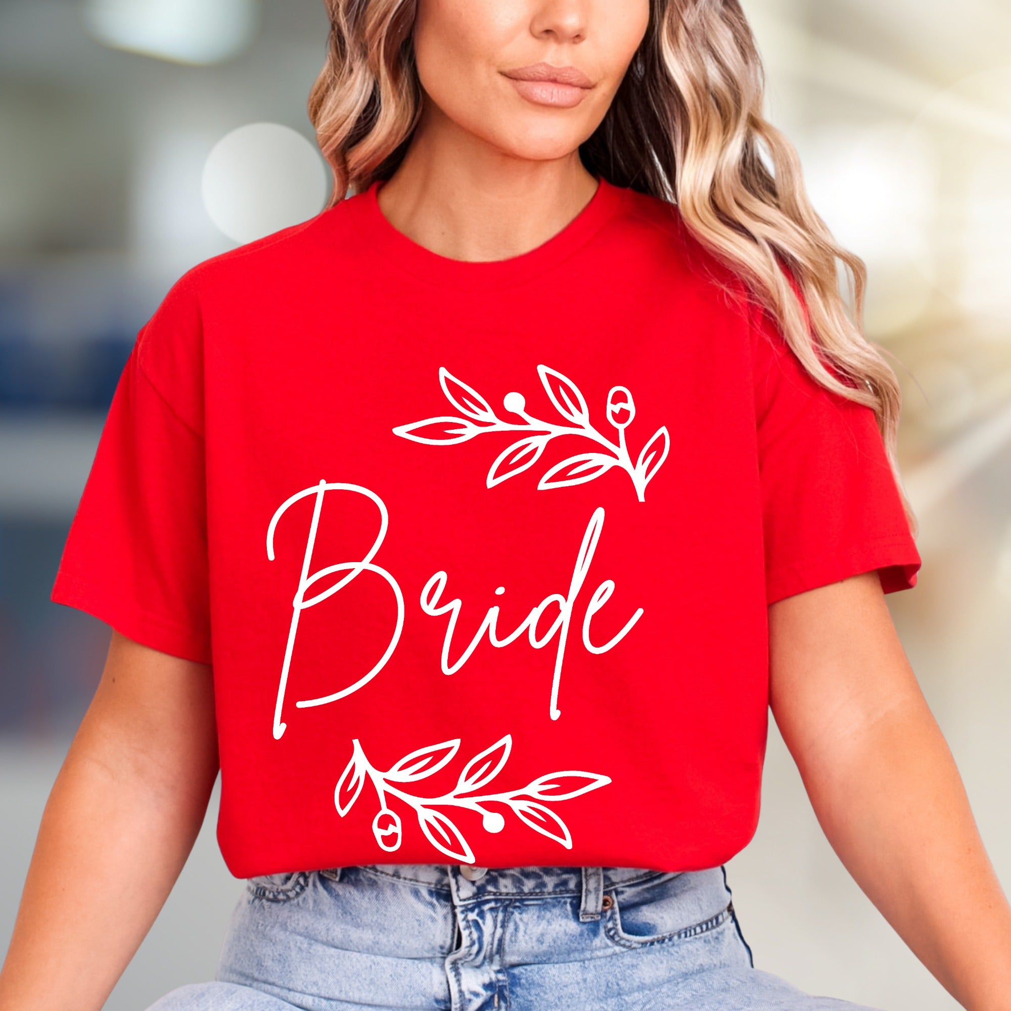 "Bride" Floral Wreath Graphic Tee, a Bridal Party Pick for Engaged Women