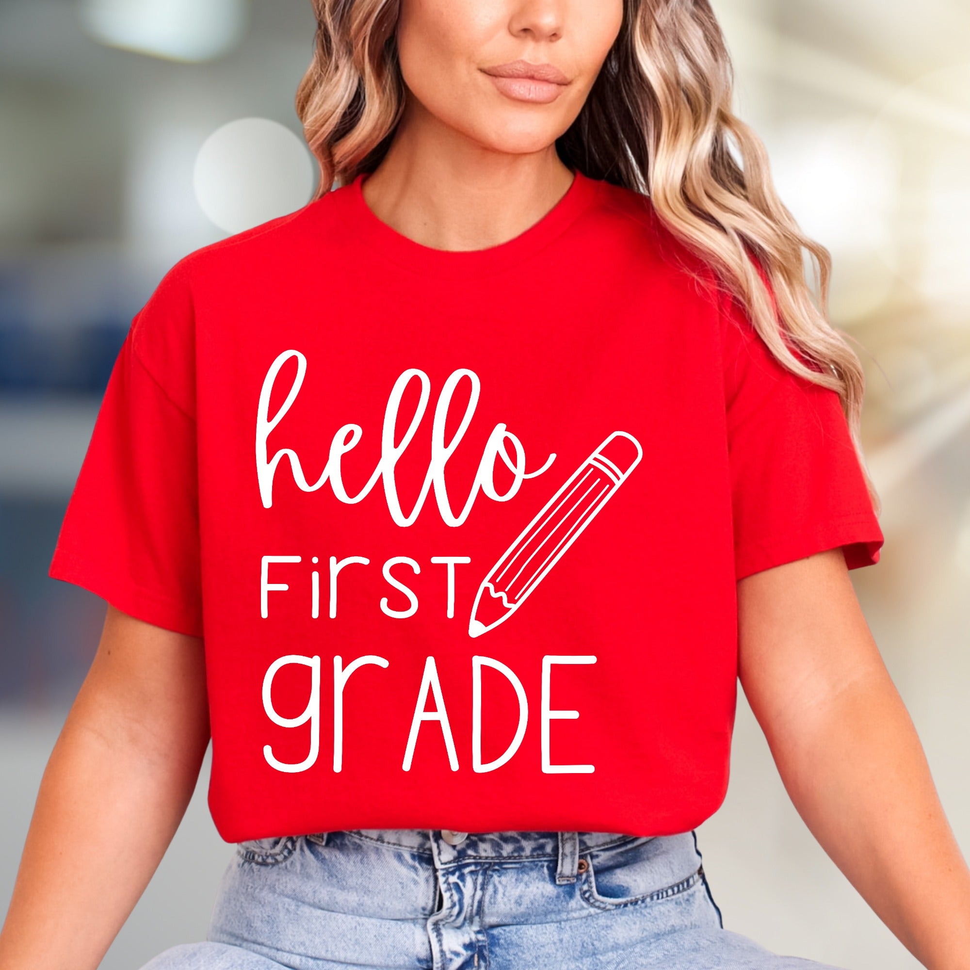 "Hello First Grade" Back to School Graphic Tee, a Teacher & Student Pick