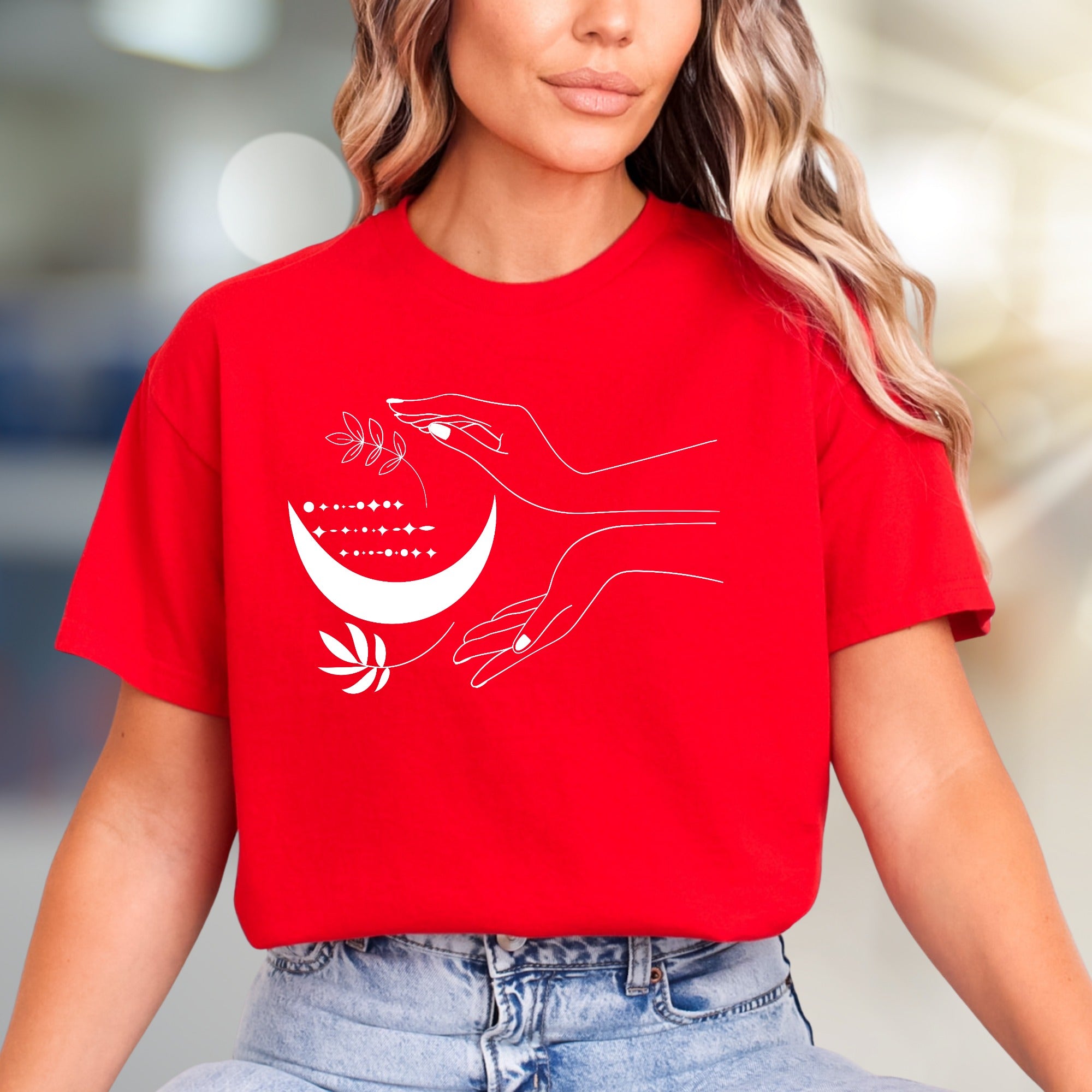 Moonlit Hands & Botanicals Graphic Tee, a Mystical Apparel for Spiritual Souls