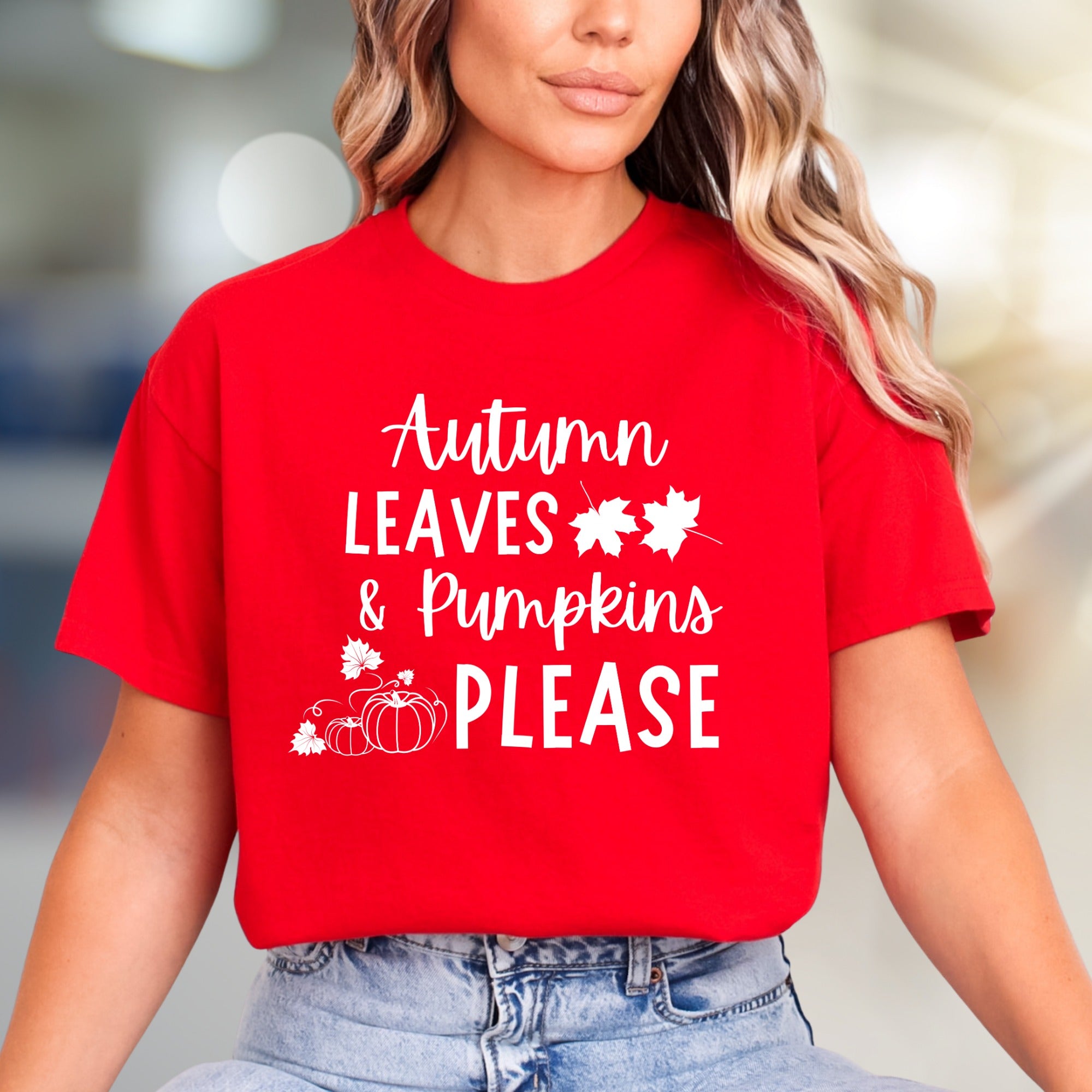 "Autumn Leaves & Pumpkins Please" Fall Graphic Tee, a Cozy Autumn Pick for Harvest Lovers