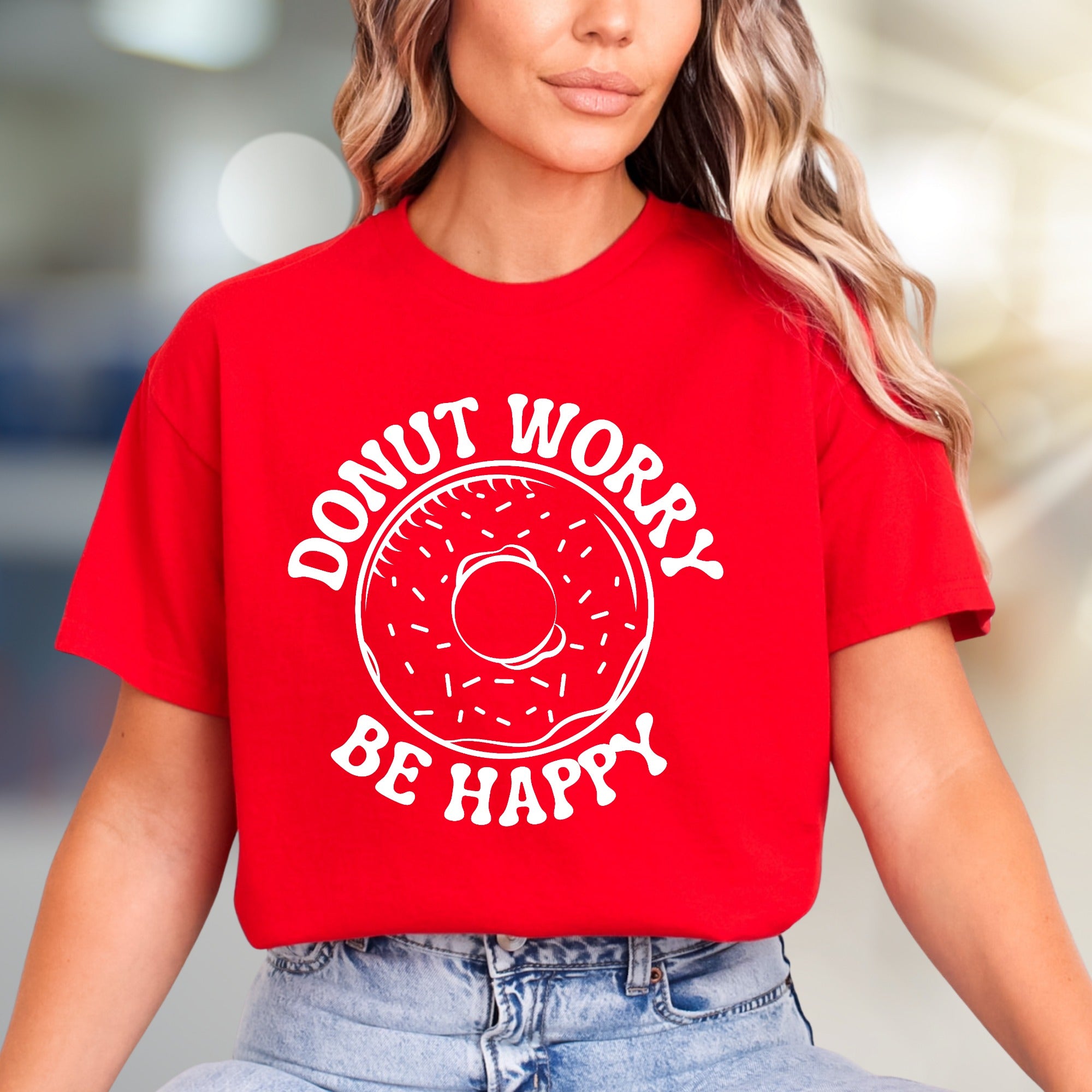 "Donut Worry Be Happy" Donut Graphic Tee, a Sweet Treat Pick for Optimists