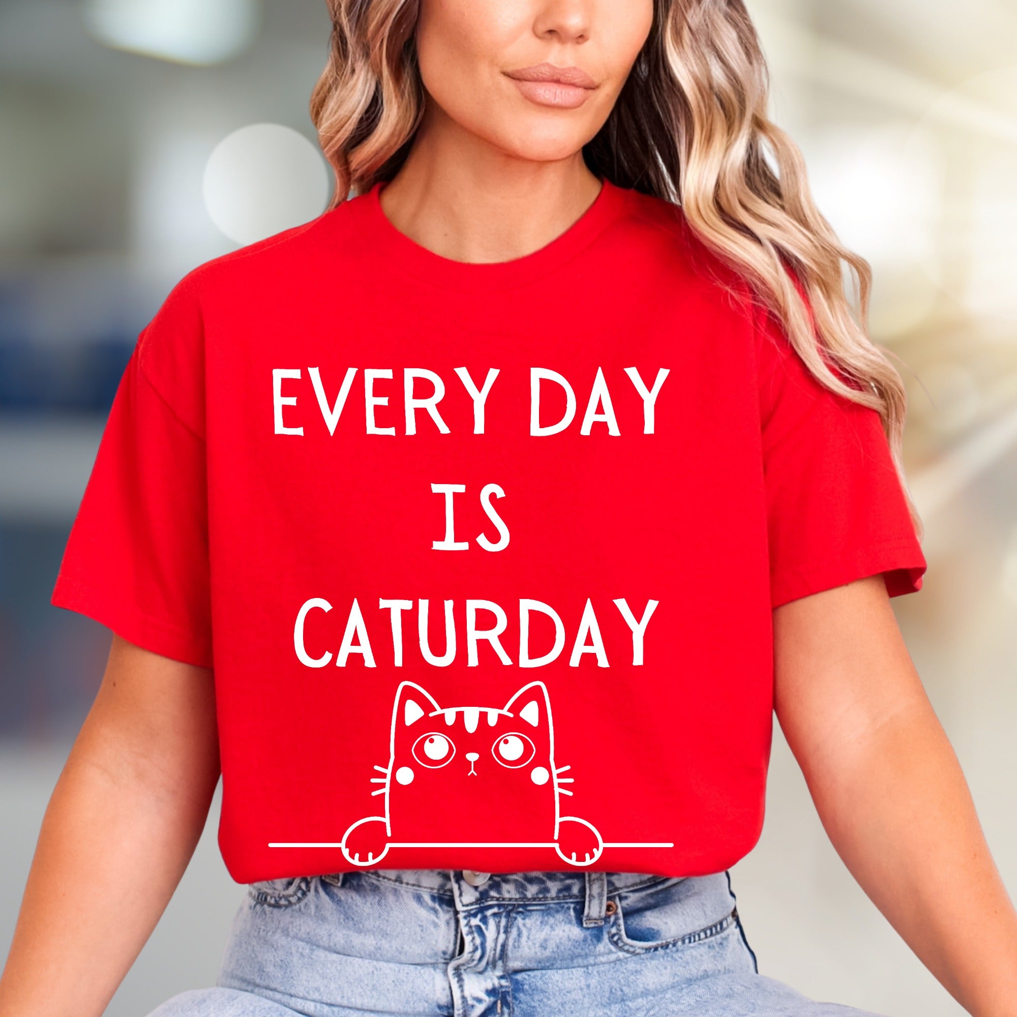 "Every Day Is Caturday" Cute Kitty Graphic Tee, a Whimsical Pick for Cat Lovers