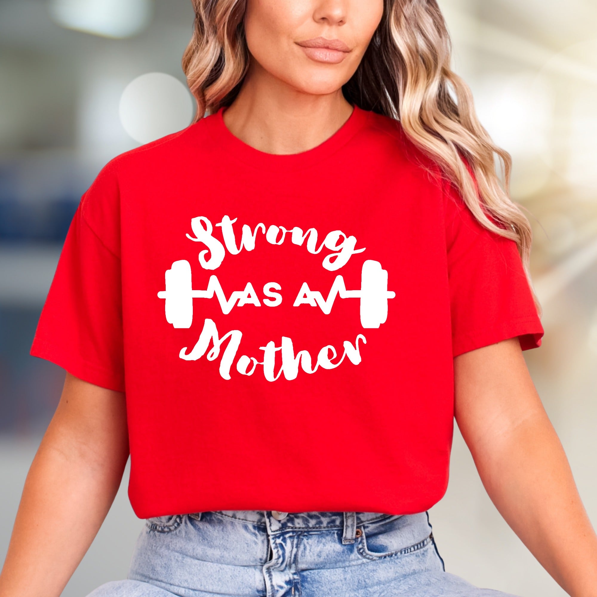 "Strong As A Mother" Fitness Graphic Tee, A Empowering Pick for Moms