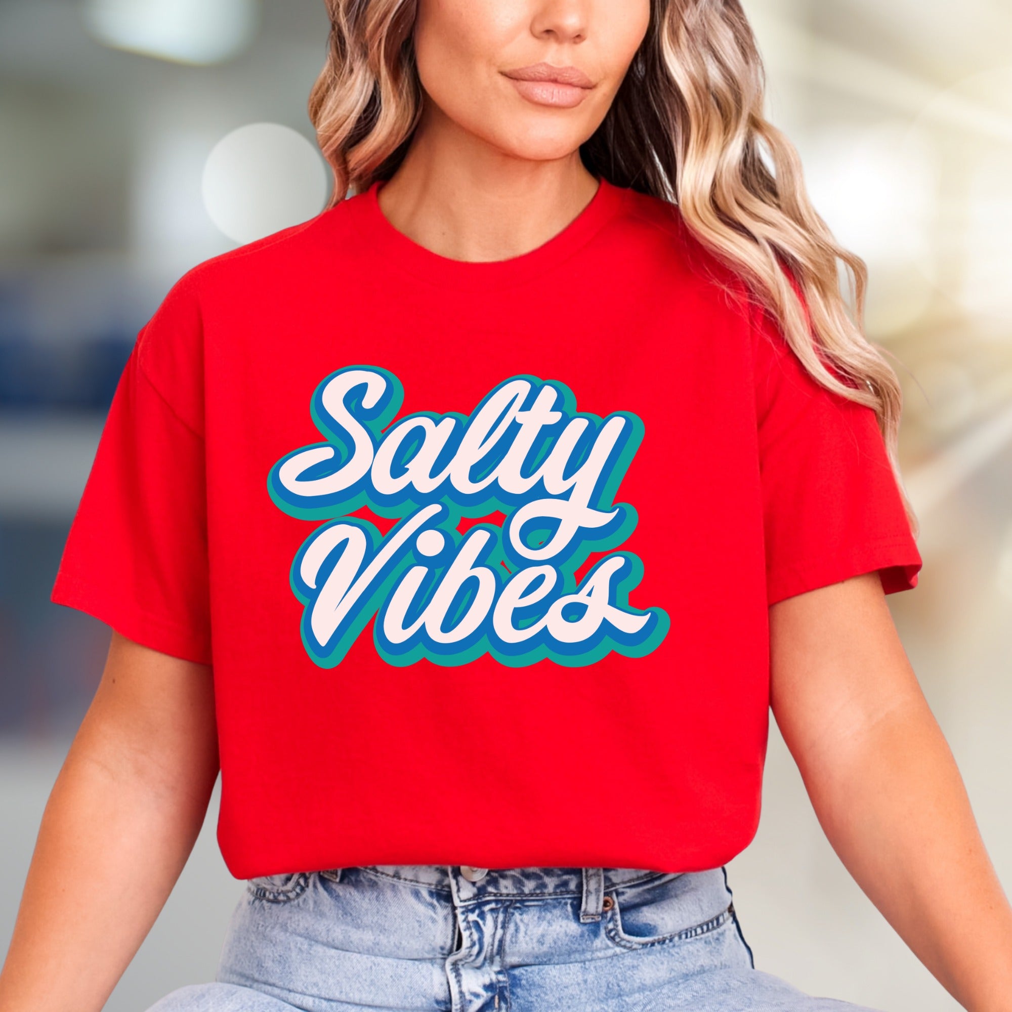 "Salty Vibes" Retro Summer Graphic Tee, a Beachy Pick for Free Spirits