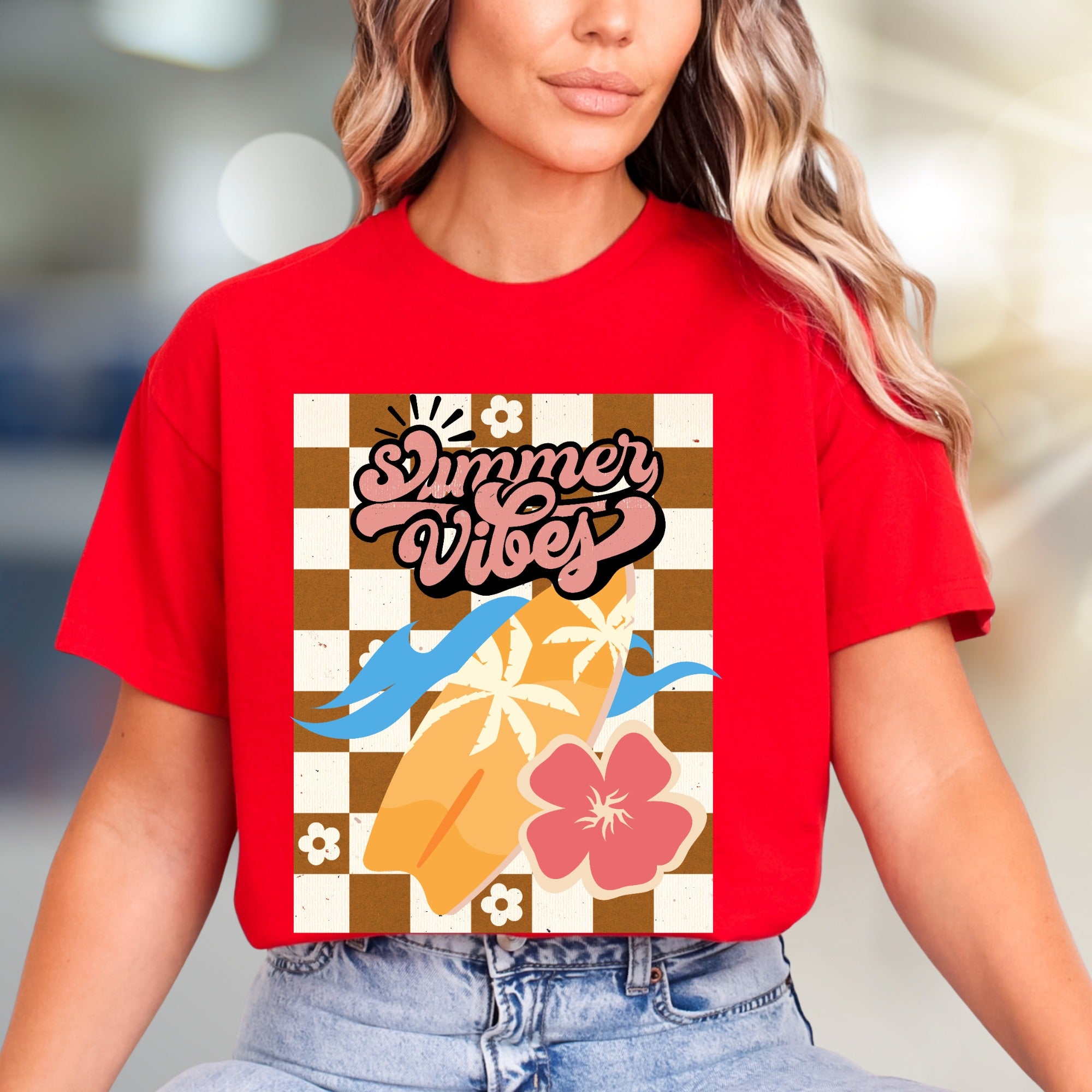 "Summer Vibes" Retro Tropic Graphic Tee, a Vacation Chic Pick for Beach Lovers